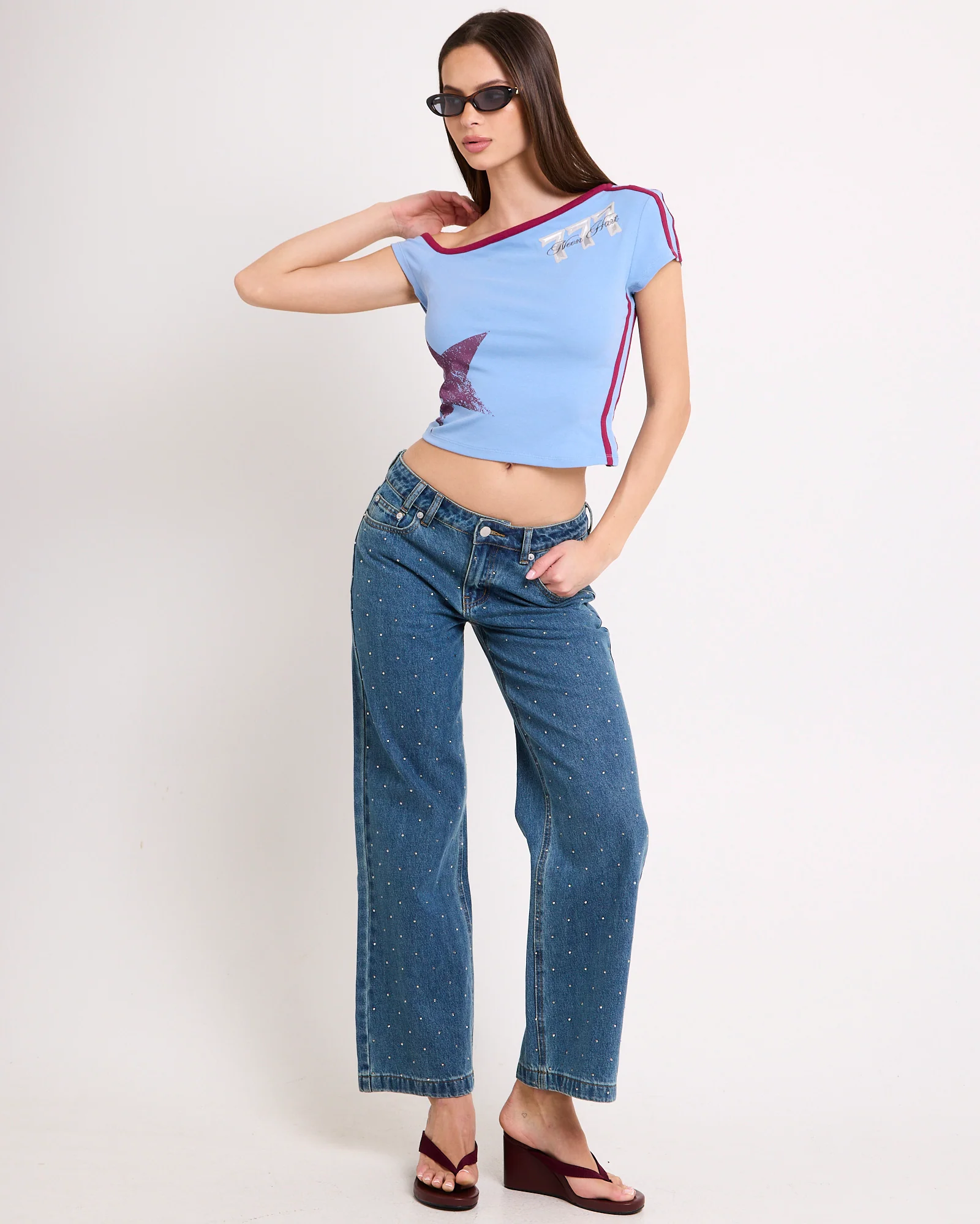 Razor Rhinestone Straight Denim Jeans - Image 3