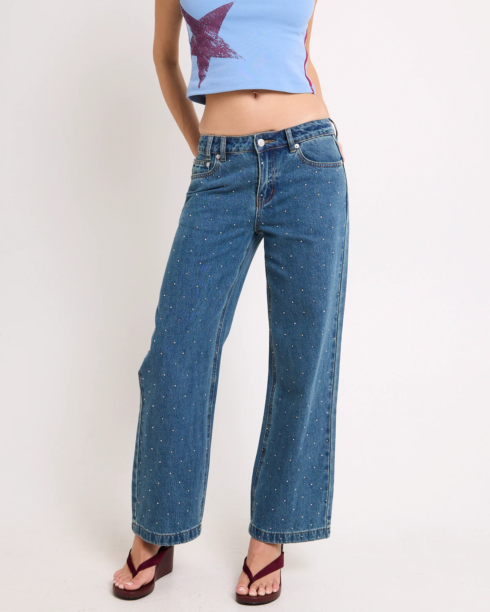 Razor Rhinestone Straight Denim Jeans - Image 4