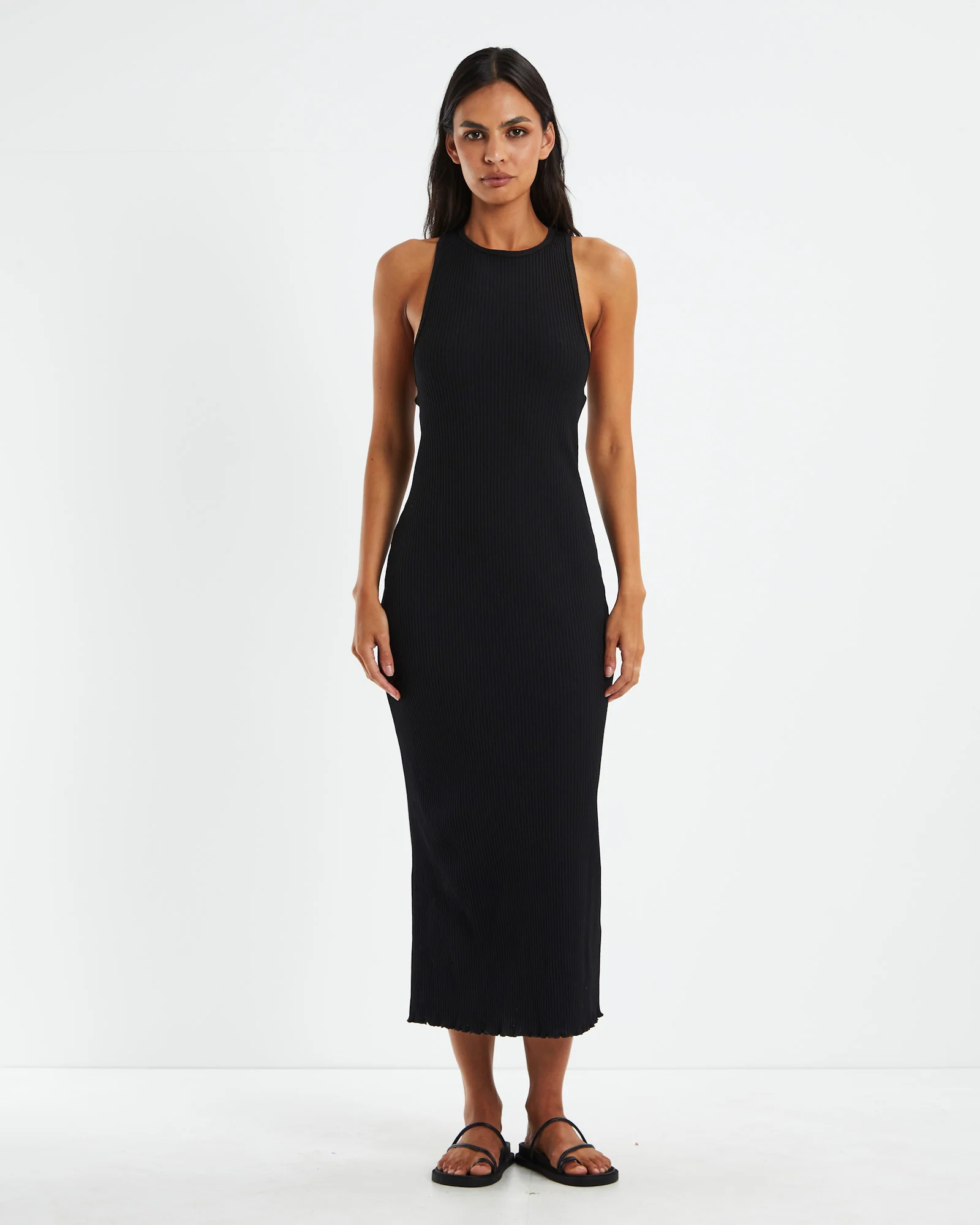 Reeta Ribbed Knit Twist Back Dress Black - Image 3