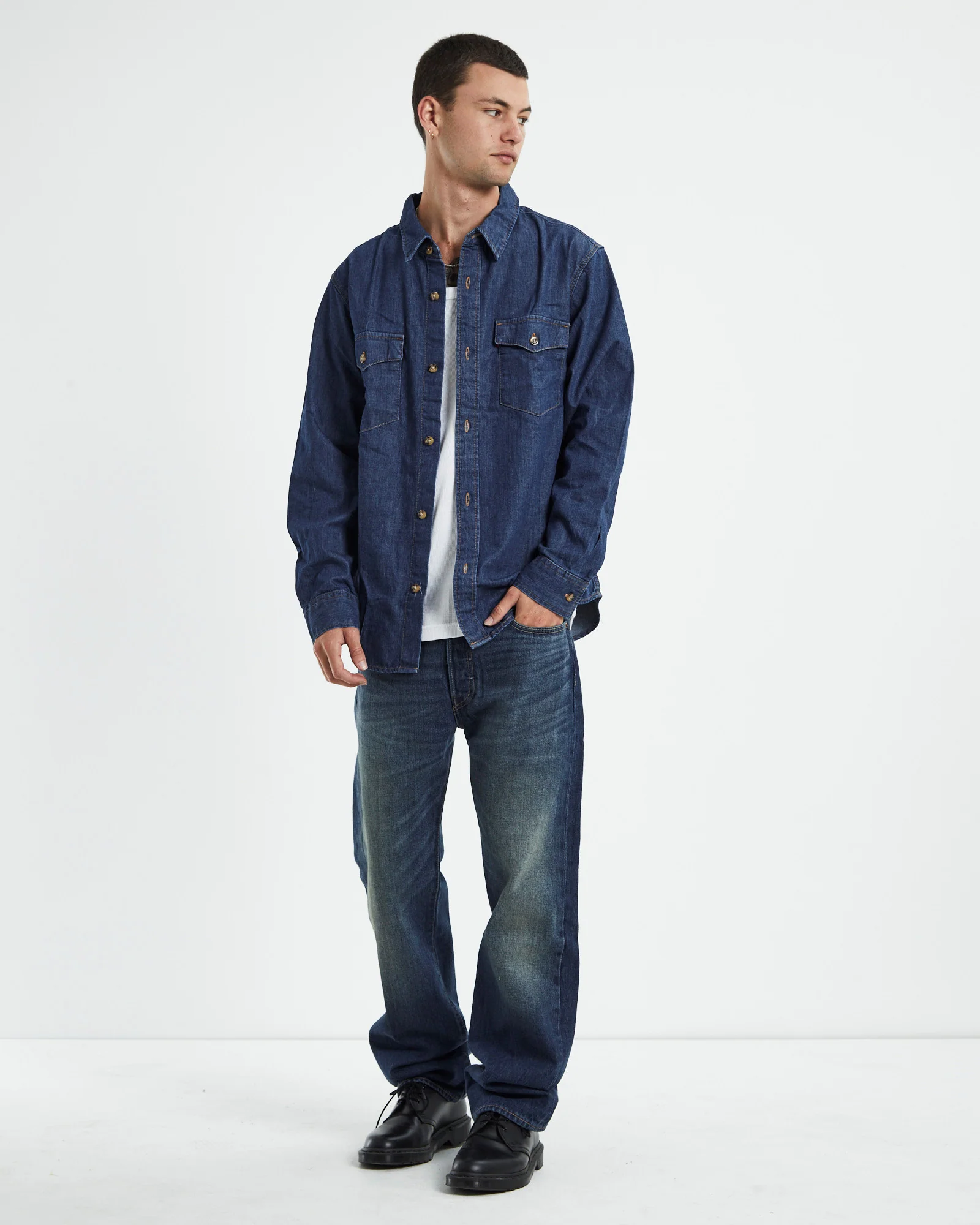 Relaxed Fit Western Long Sleeve Shirt Revere Blue - Image 3