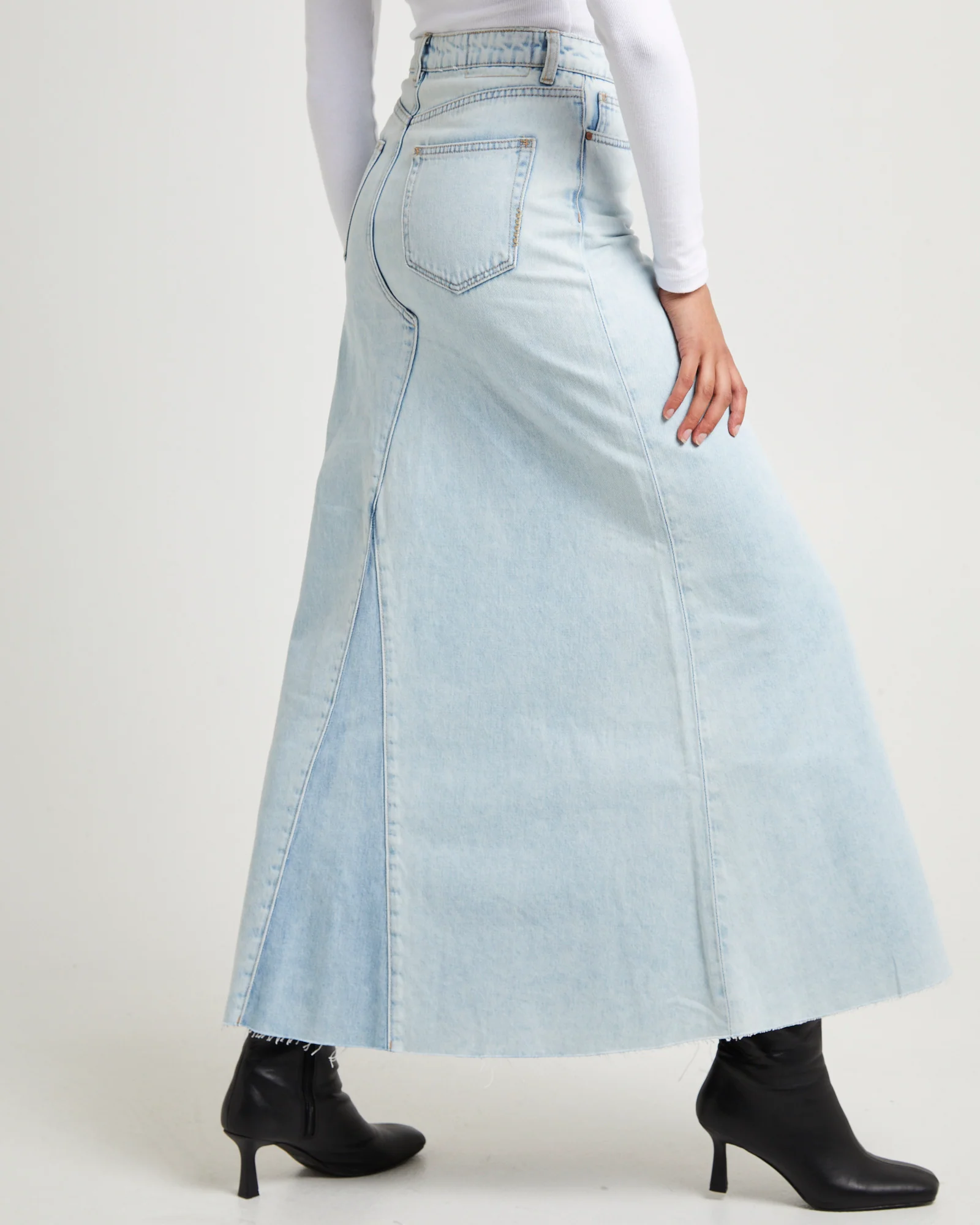 Rework Denim Maxi Skirt - Light Bleach/French Contrast - Image 5