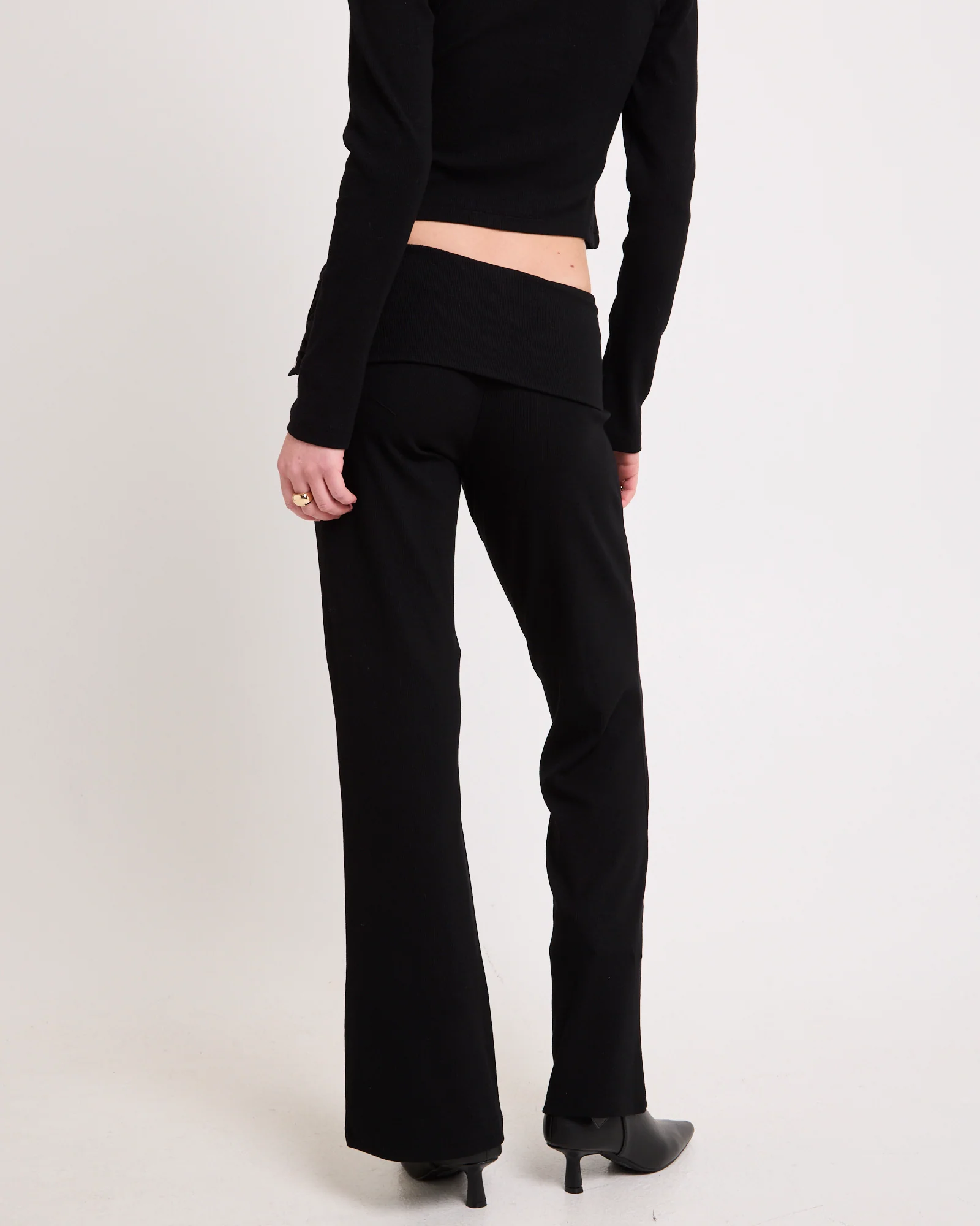Rib Fold Waist Flare Pants - Image 4