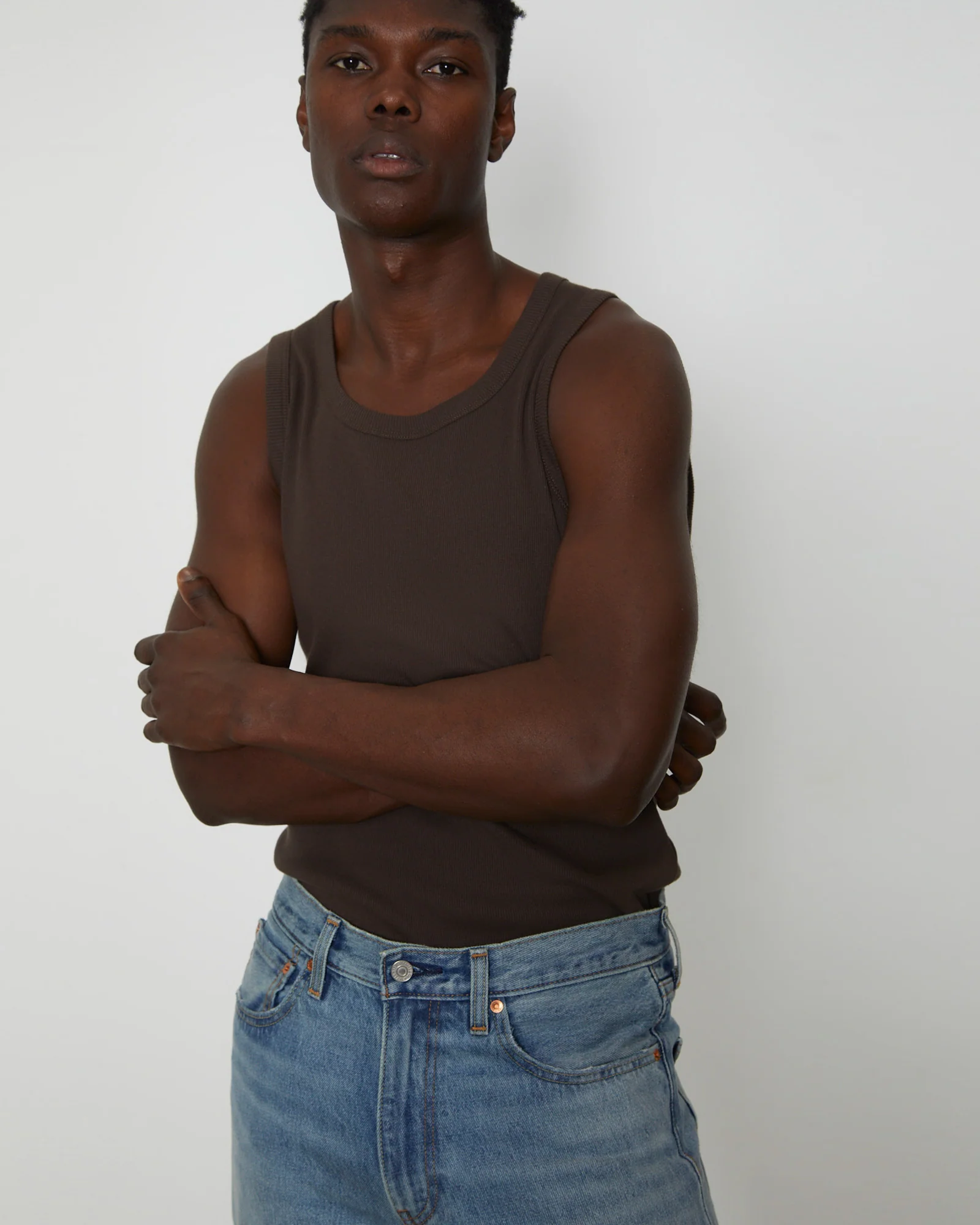 Rib Singlet in Umber Brown - Image 5