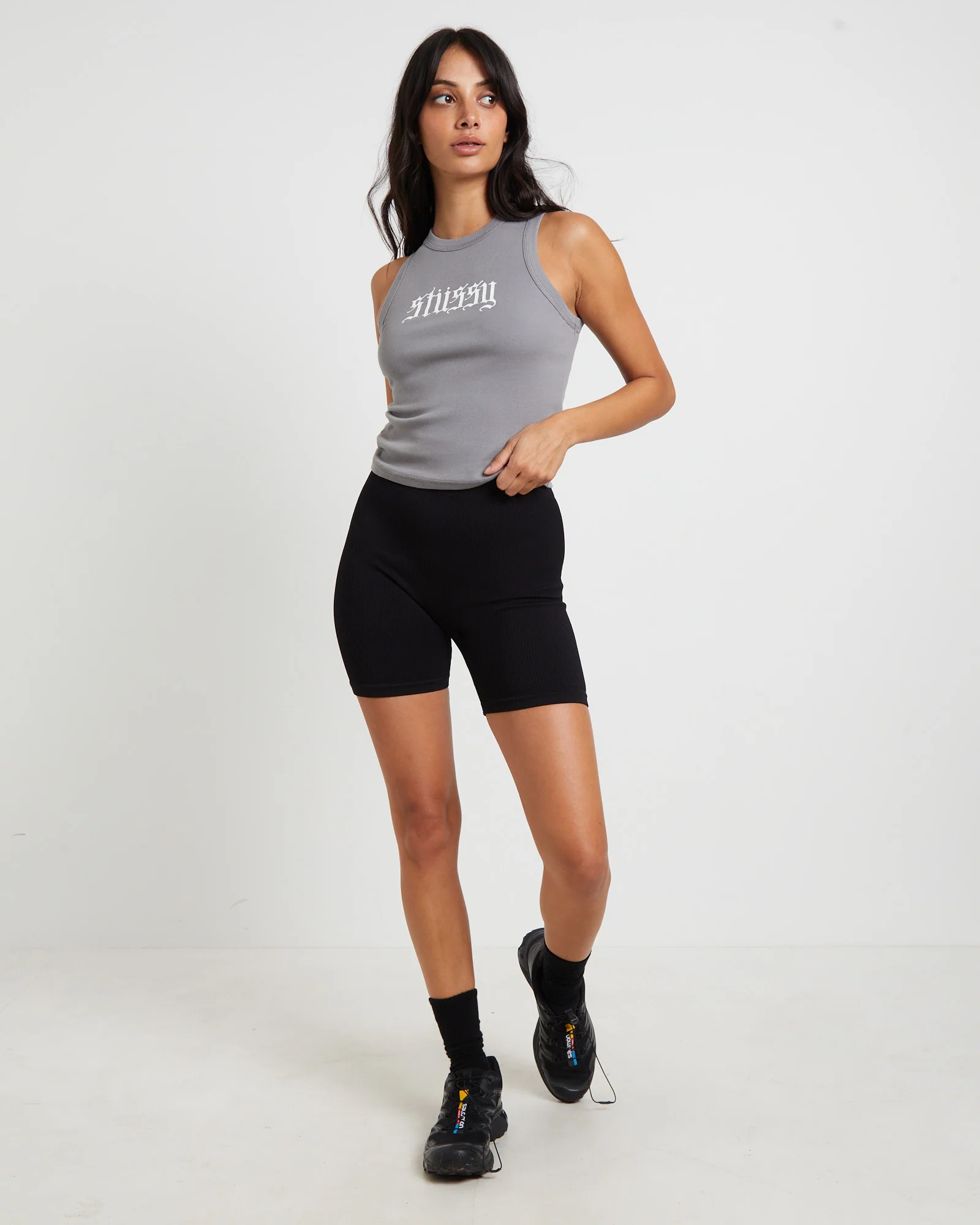 Rib Tank Top in Grey - Image 3
