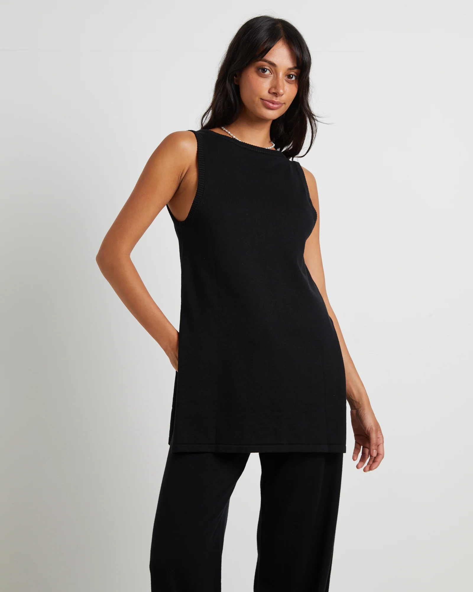 Riley Split Tank Top in Black - Image 2