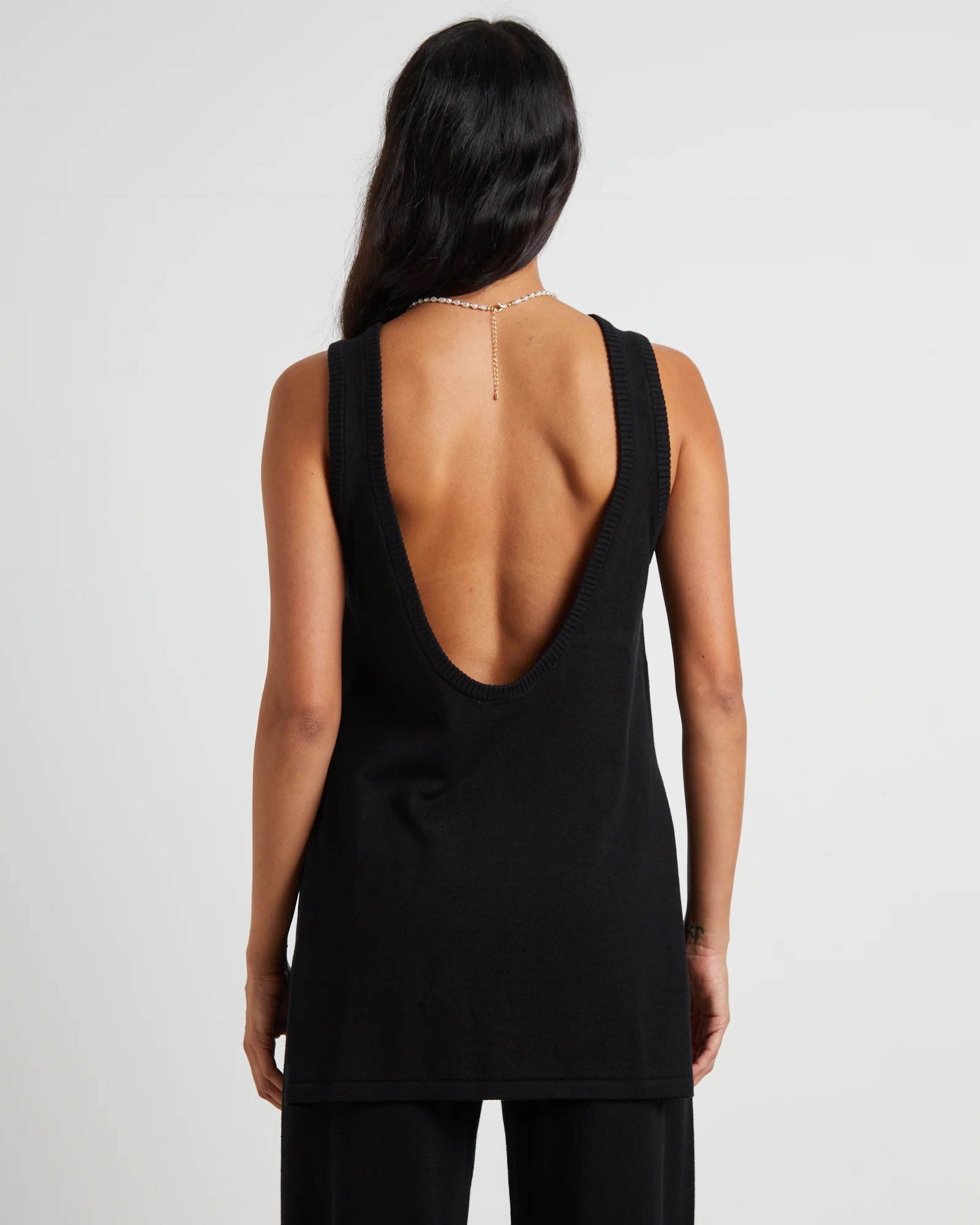 Riley Split Tank Top in Black - Image 3