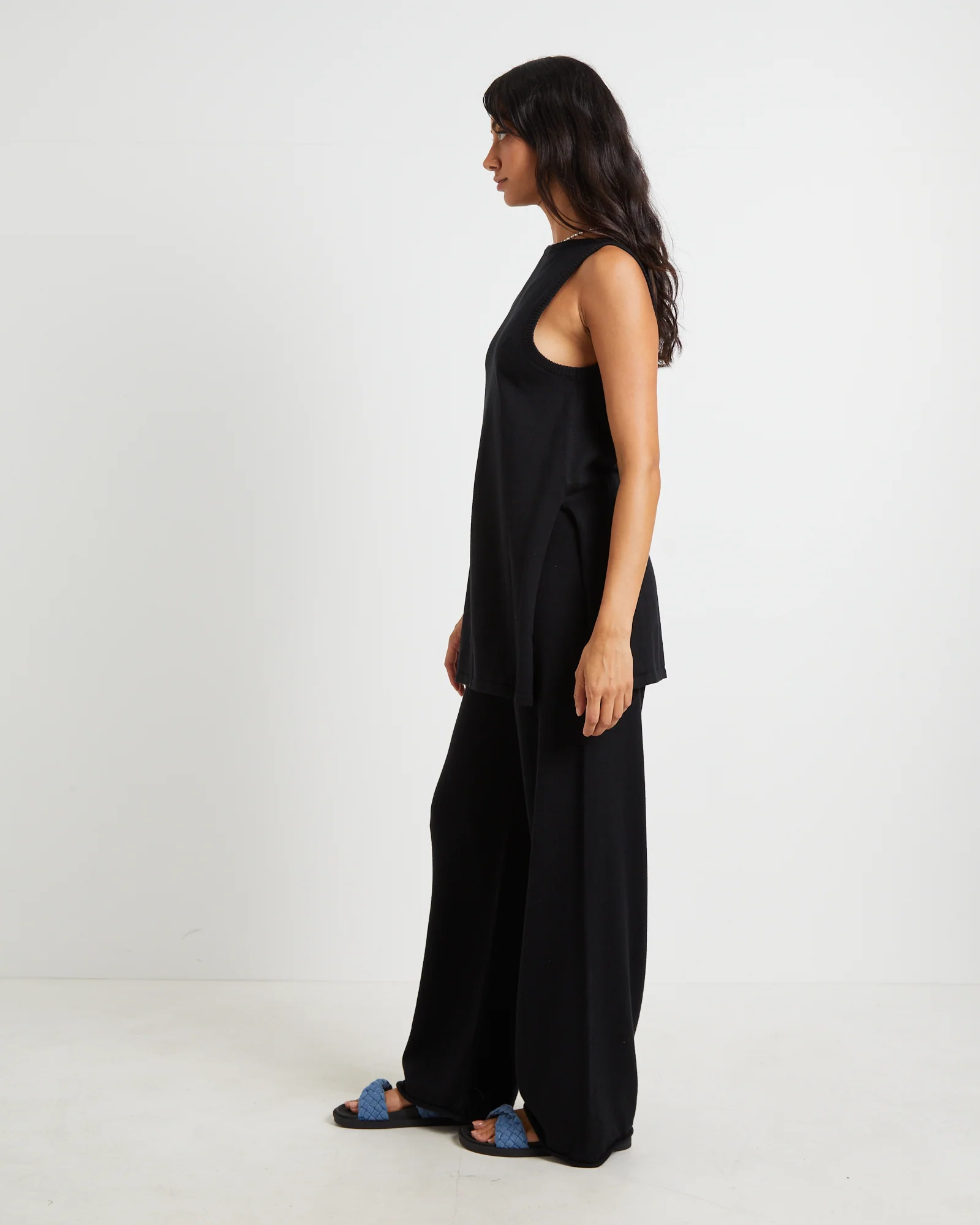 Riley Split Tank Top in Black - Image 4