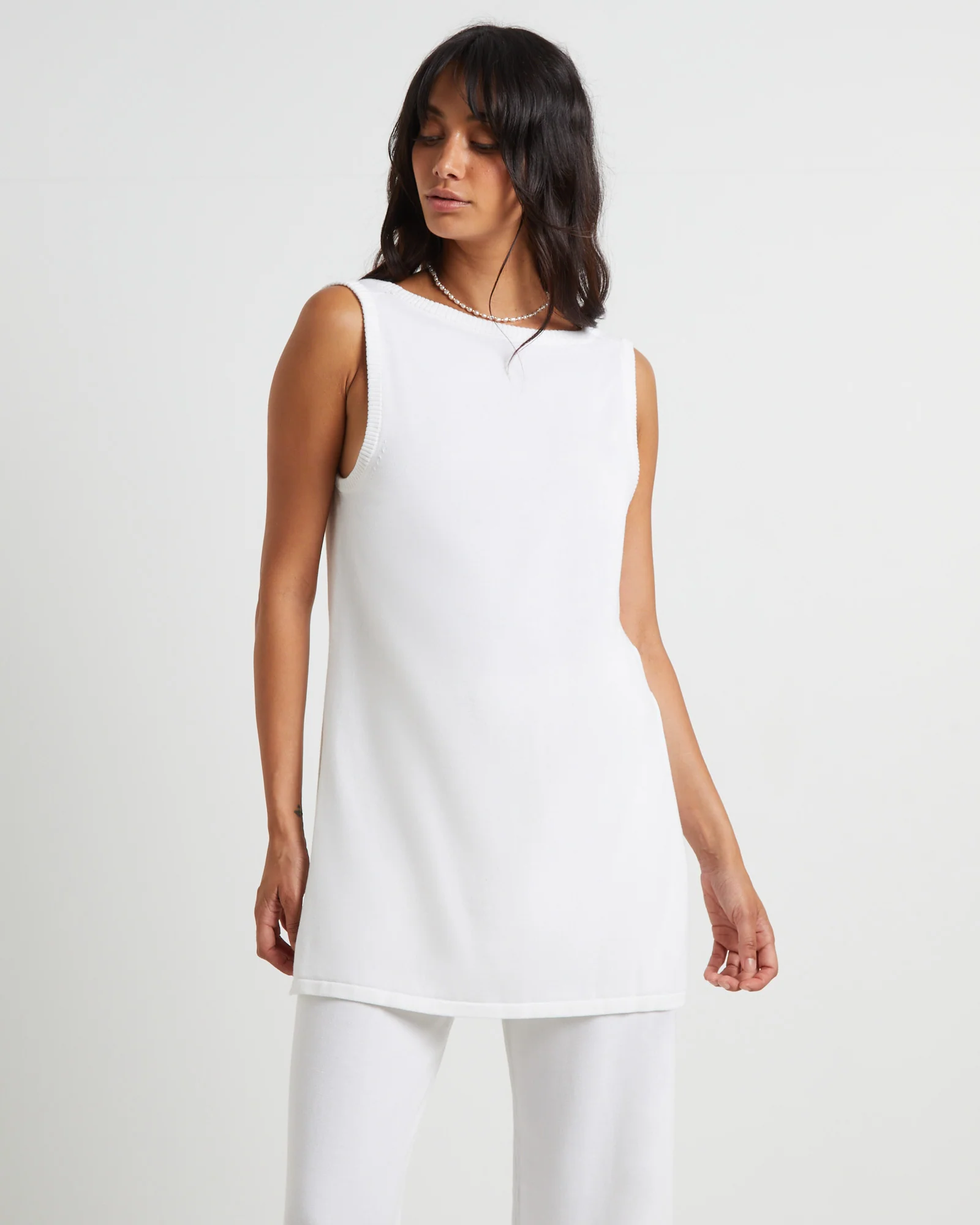 Riley Split Tank Top in White - Image 2