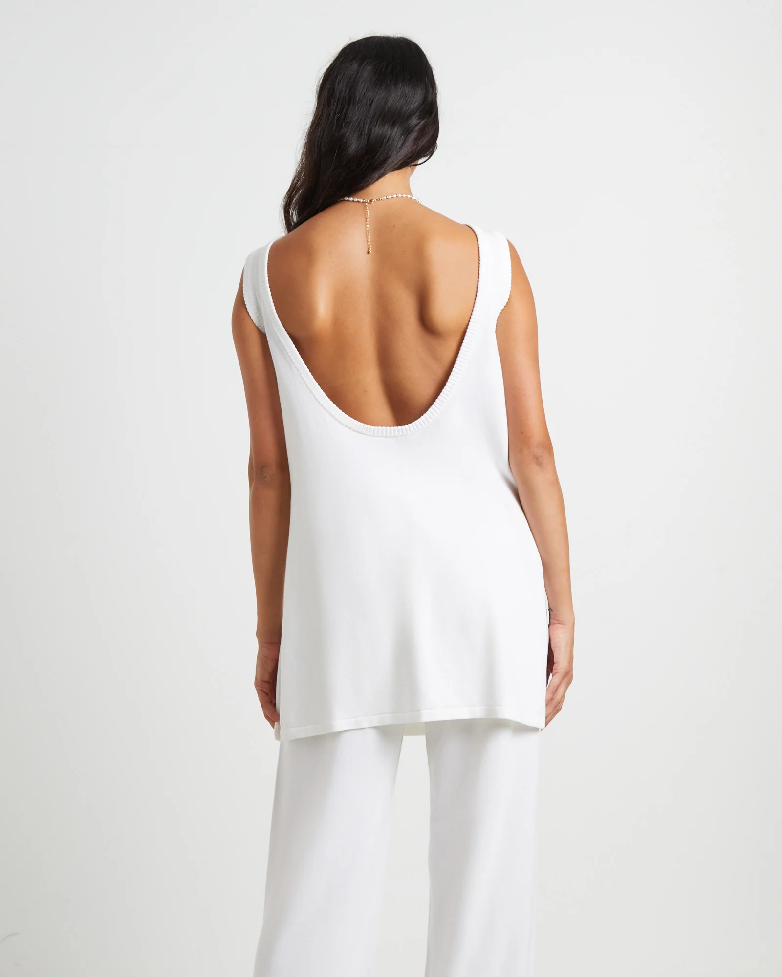 Riley Split Tank Top in White - Image 3