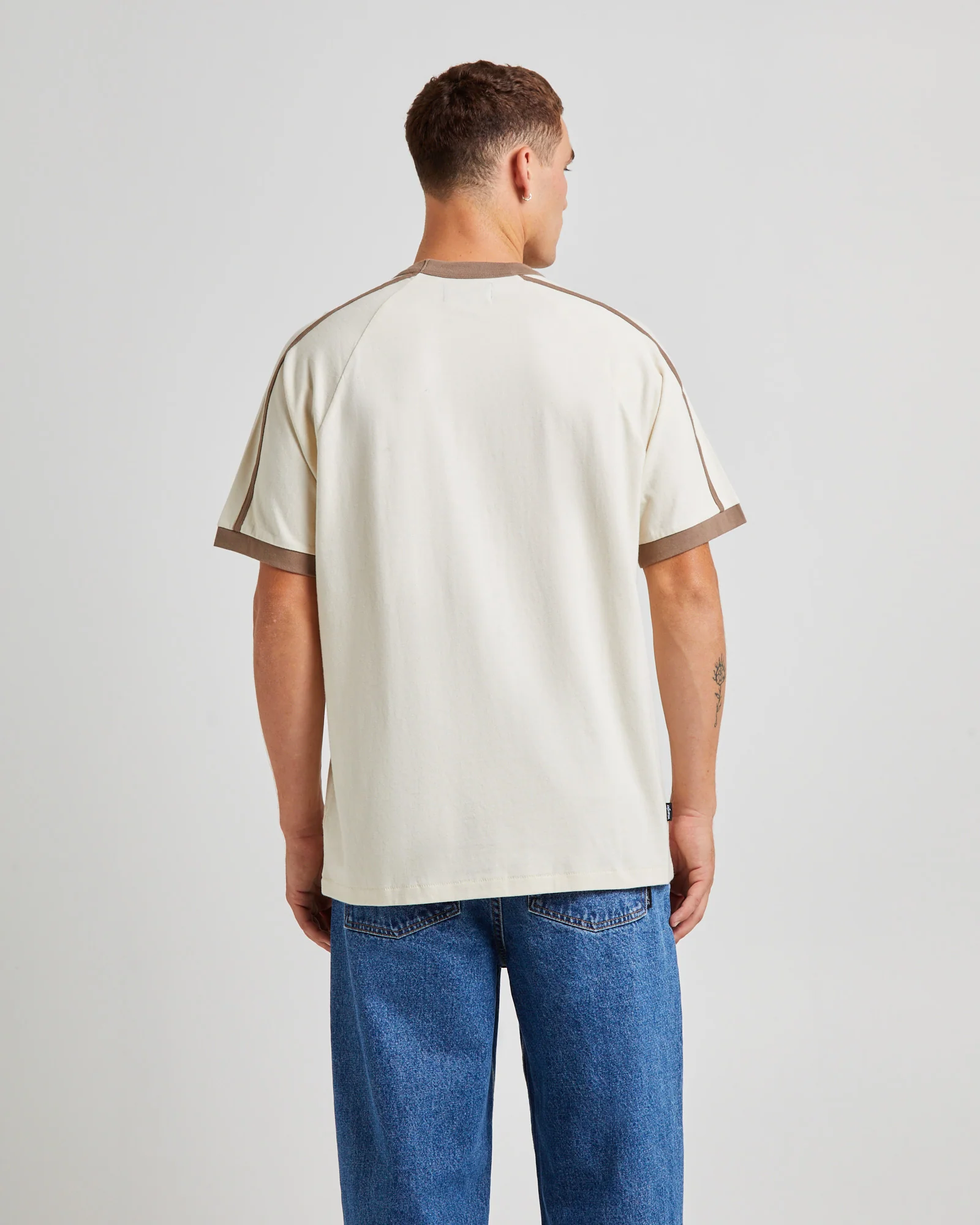 Ringer Short Sleeve T-Shirt Ecru - Image 2