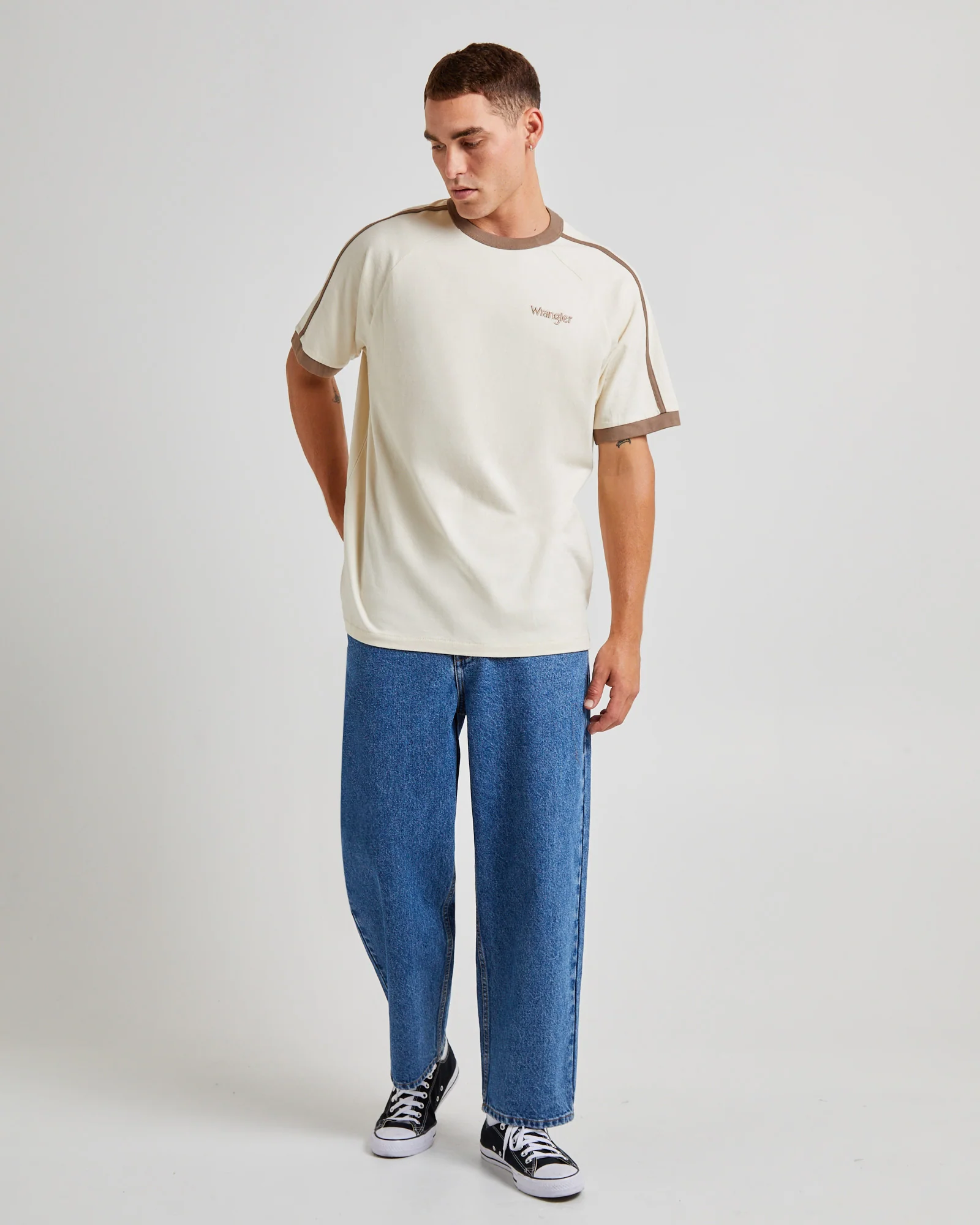 Ringer Short Sleeve T-Shirt Ecru - Image 3
