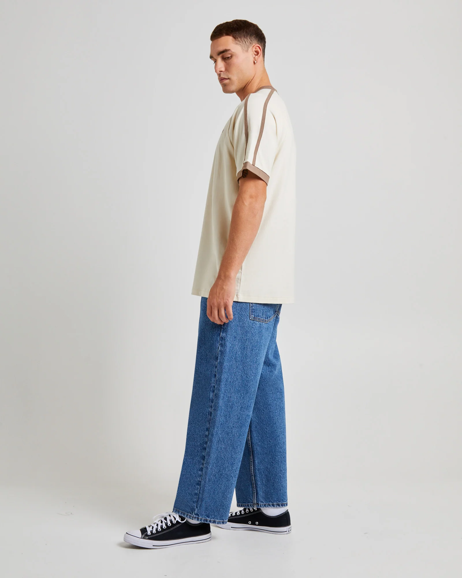 Ringer Short Sleeve T-Shirt Ecru - Image 4