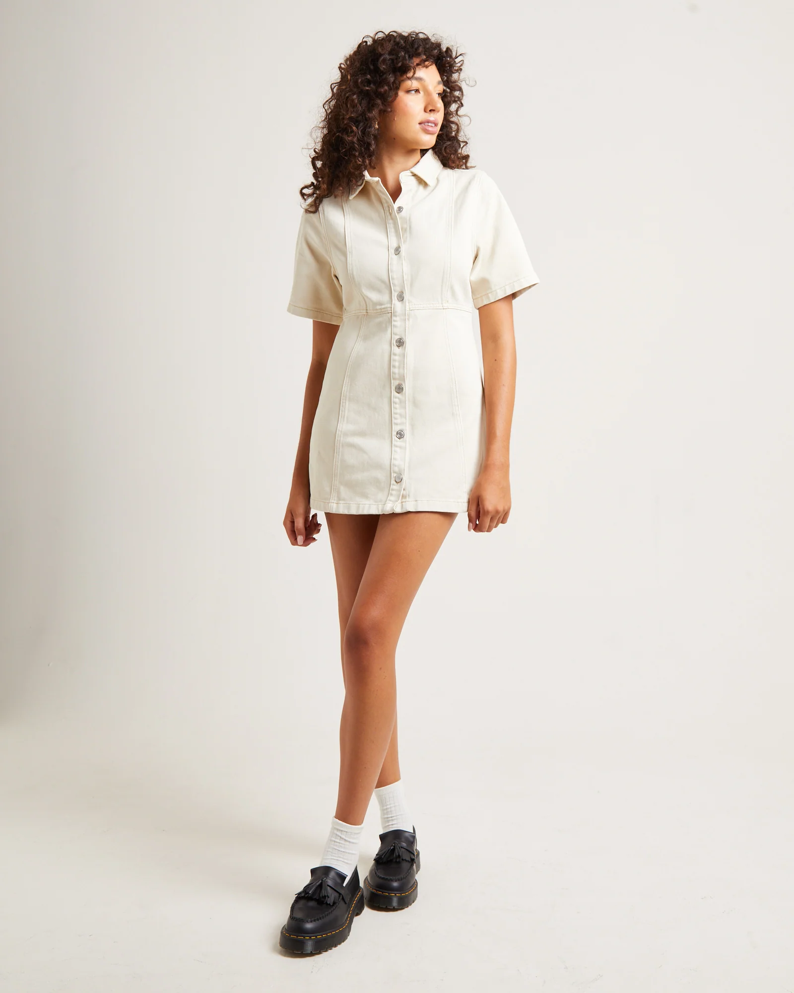 Rio Denim Mini Dress Ecru - Image 3