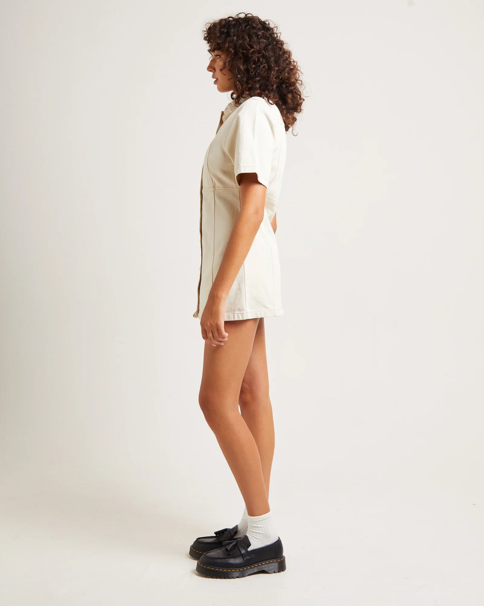 Rio Denim Mini Dress Ecru - Image 4