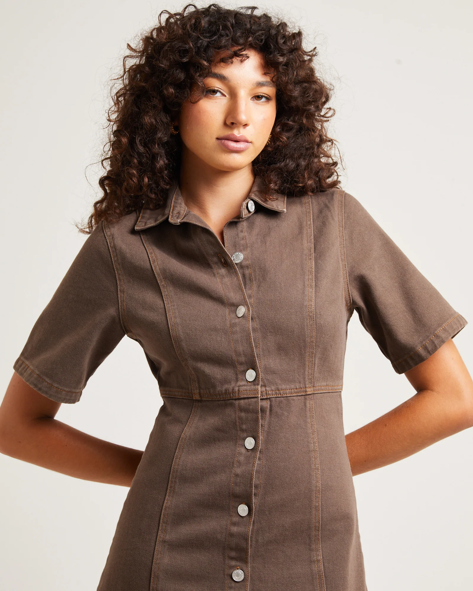 Rio Denim Mini Dress Washed Sepia - Image 5