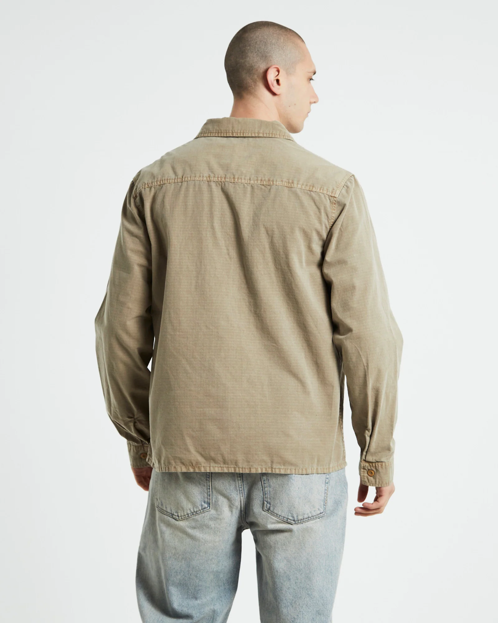 Rip Stop Authentic Long Sleeve Work Shirt Taupe - Image 2