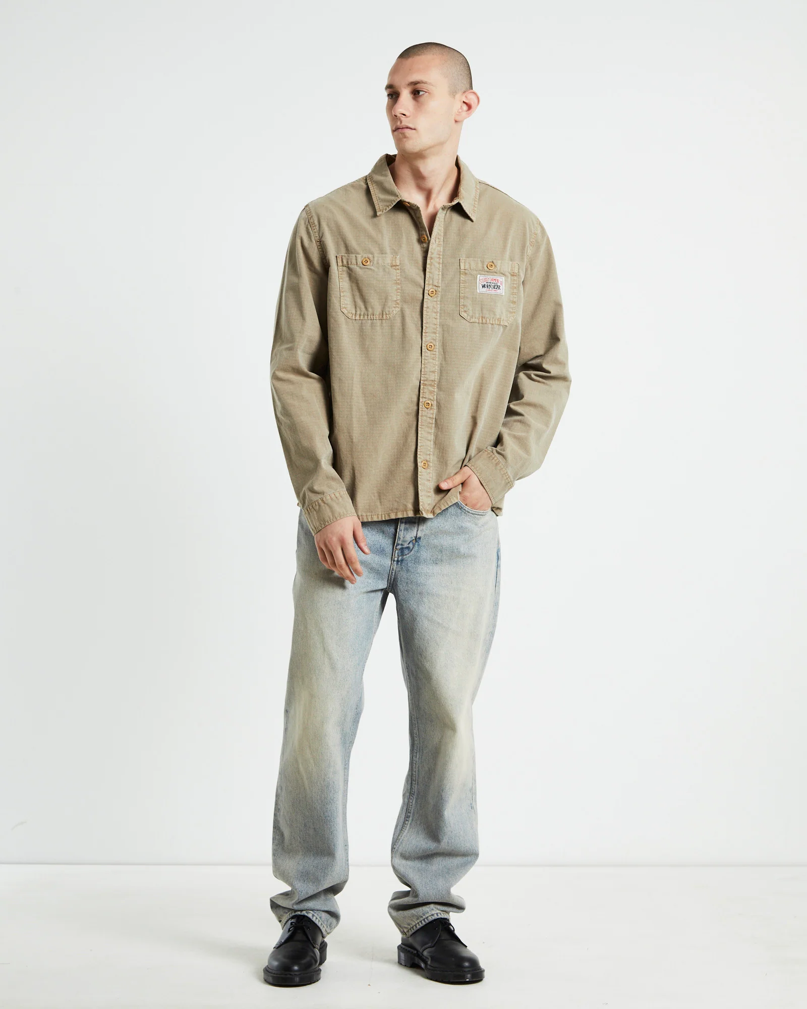 Rip Stop Authentic Long Sleeve Work Shirt Taupe - Image 3