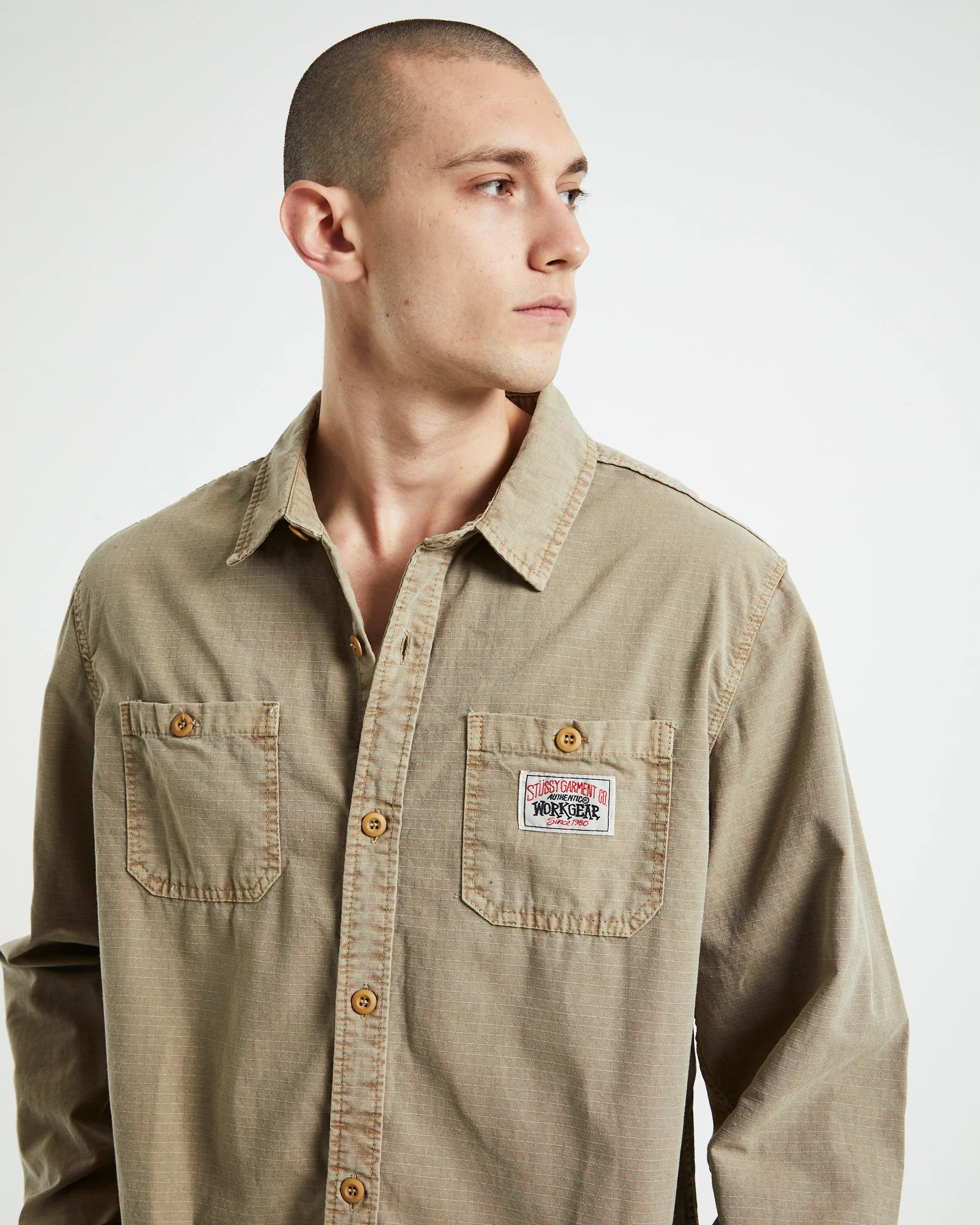 Rip Stop Authentic Long Sleeve Work Shirt Taupe - Image 5