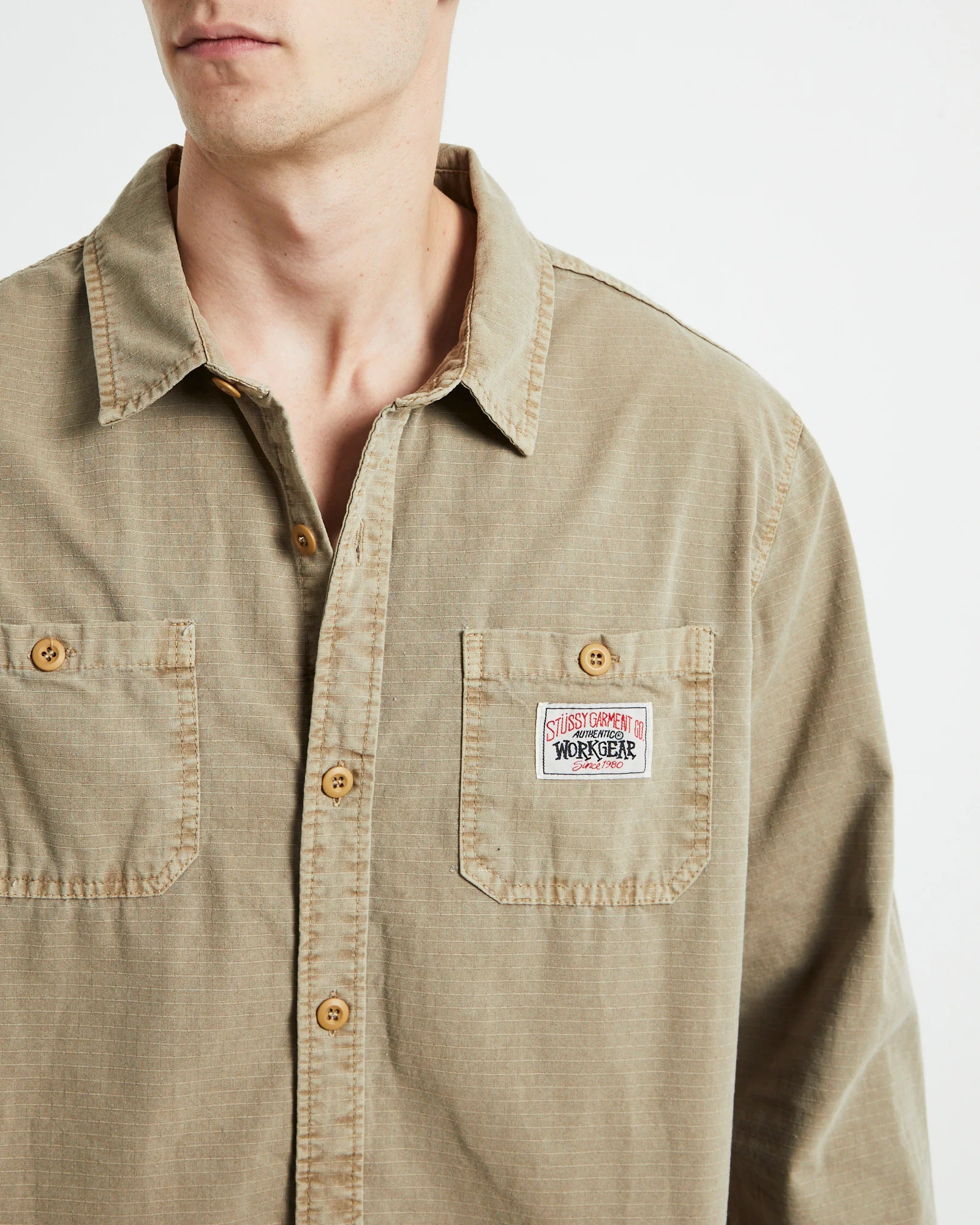 Rip Stop Authentic Long Sleeve Work Shirt Taupe - Image 6