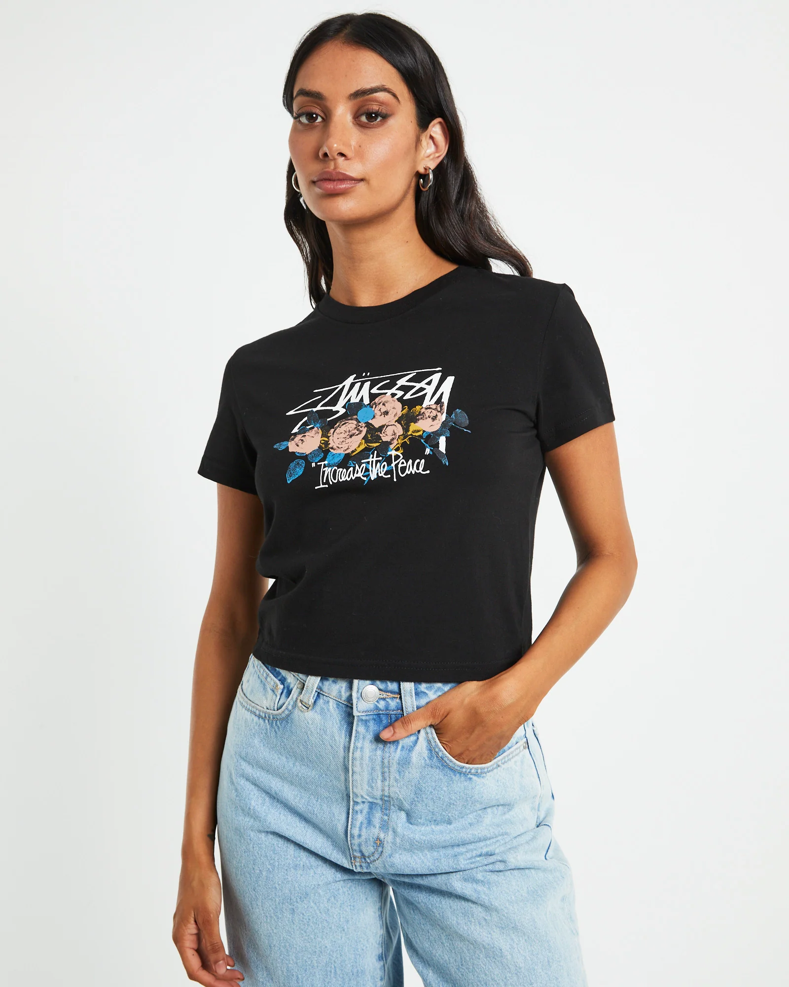 Rose Slim Short Sleeve T-Shirt in Black - Image 5