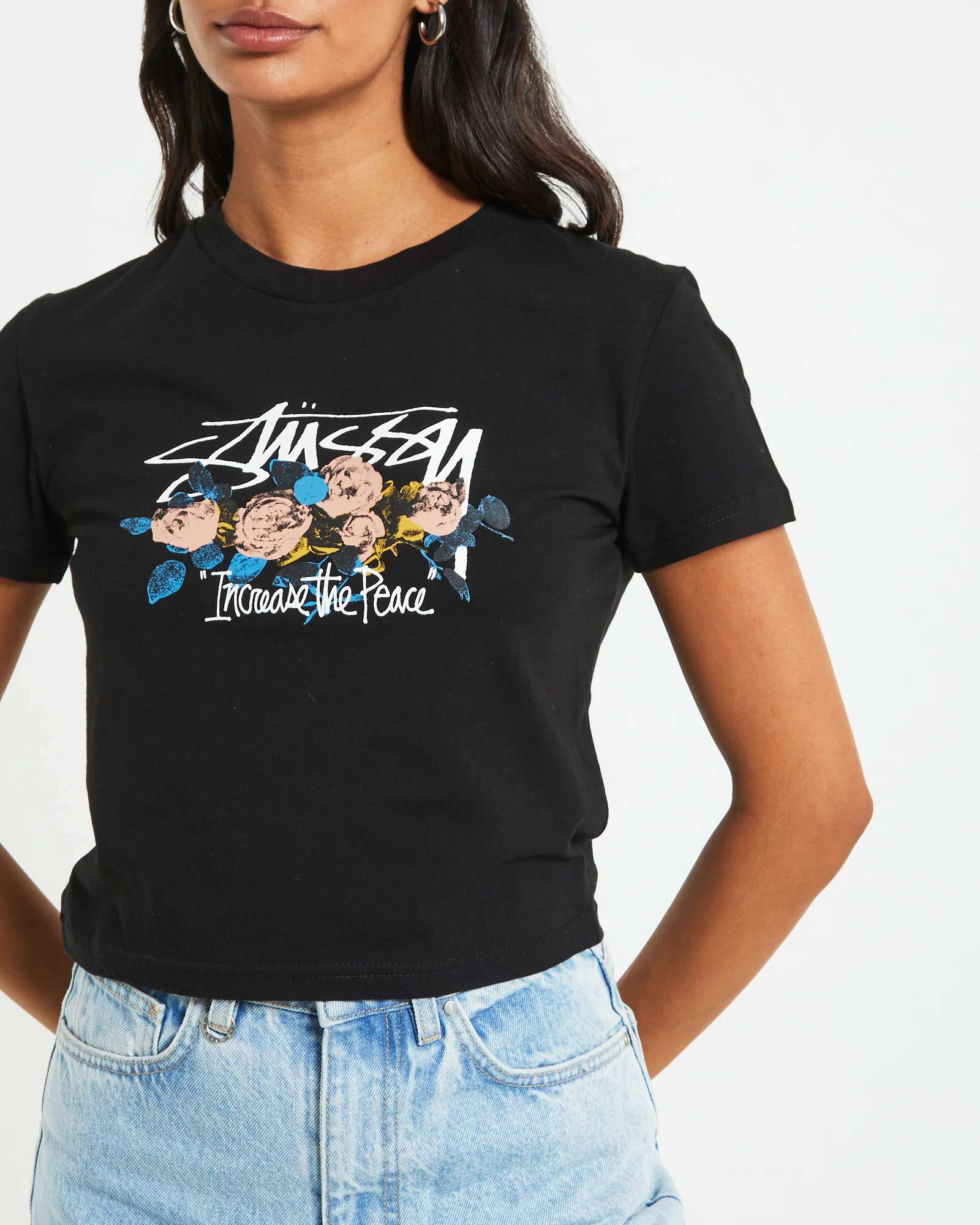 Rose Slim Short Sleeve T-Shirt in Black - Image 6
