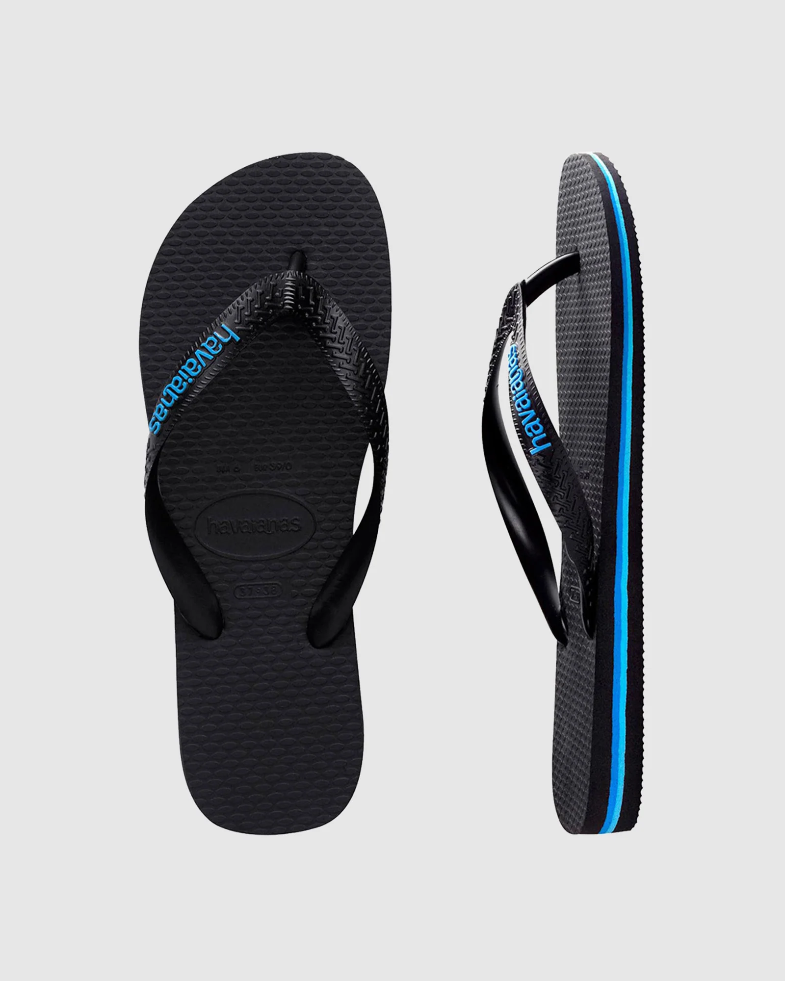 Rubber Logo Thongs Black/Blue - Image 4