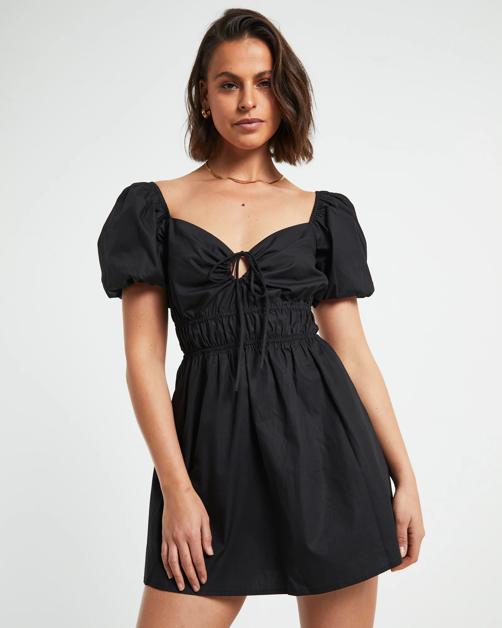 Rylee Backless Puff Sleeve Mini Dress in Black - Image 6