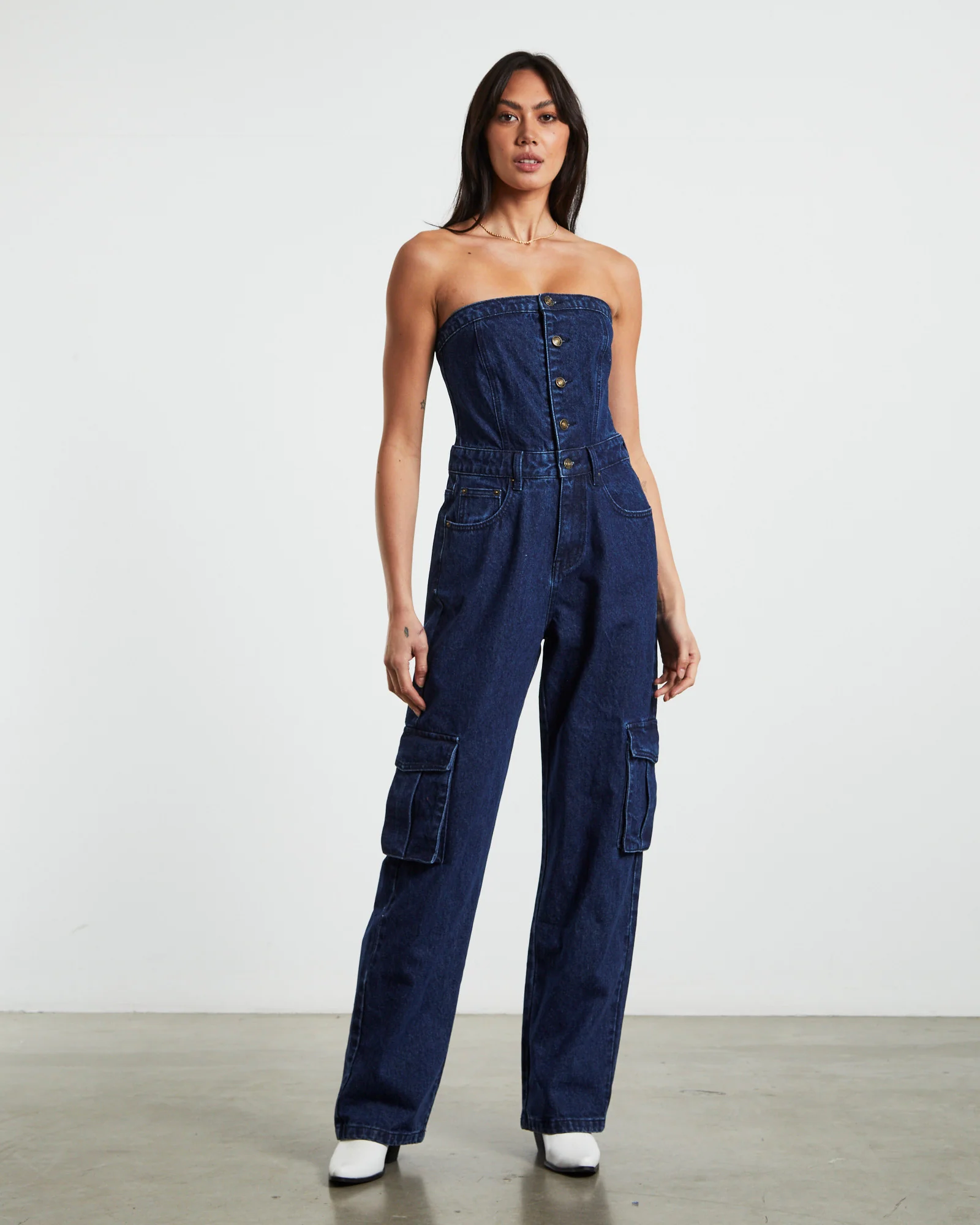 Sabrine Strapless Denim Boiler Suit Ink Blue - Image 3