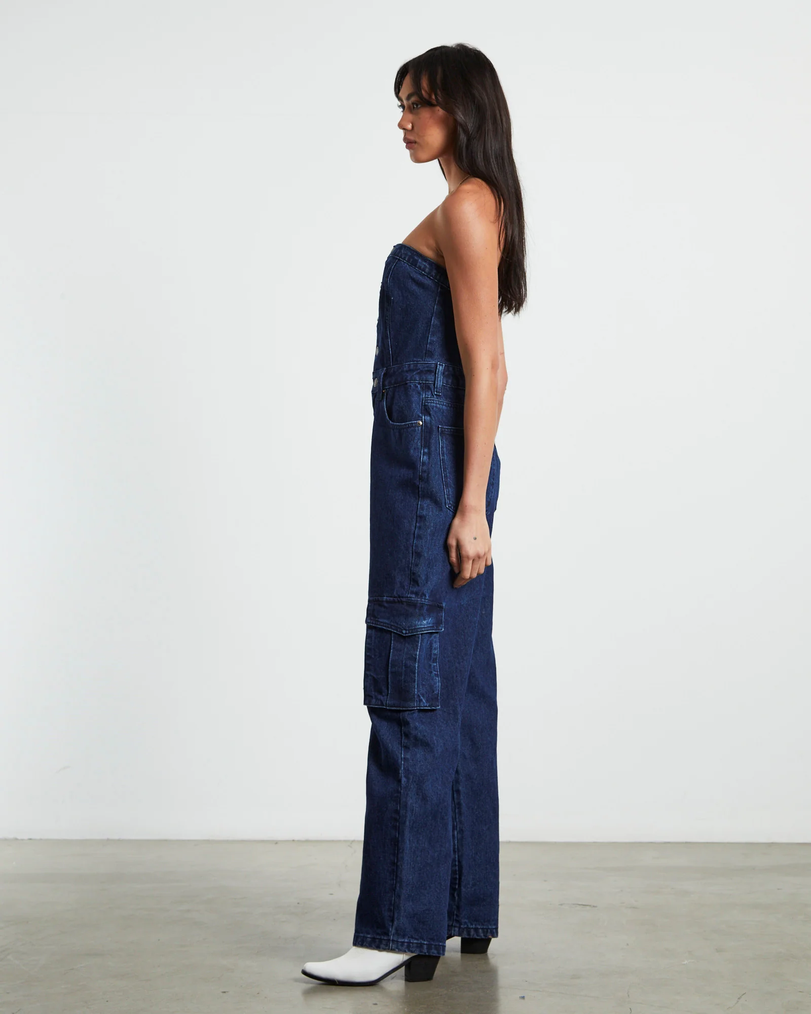 Sabrine Strapless Denim Boiler Suit Ink Blue - Image 4