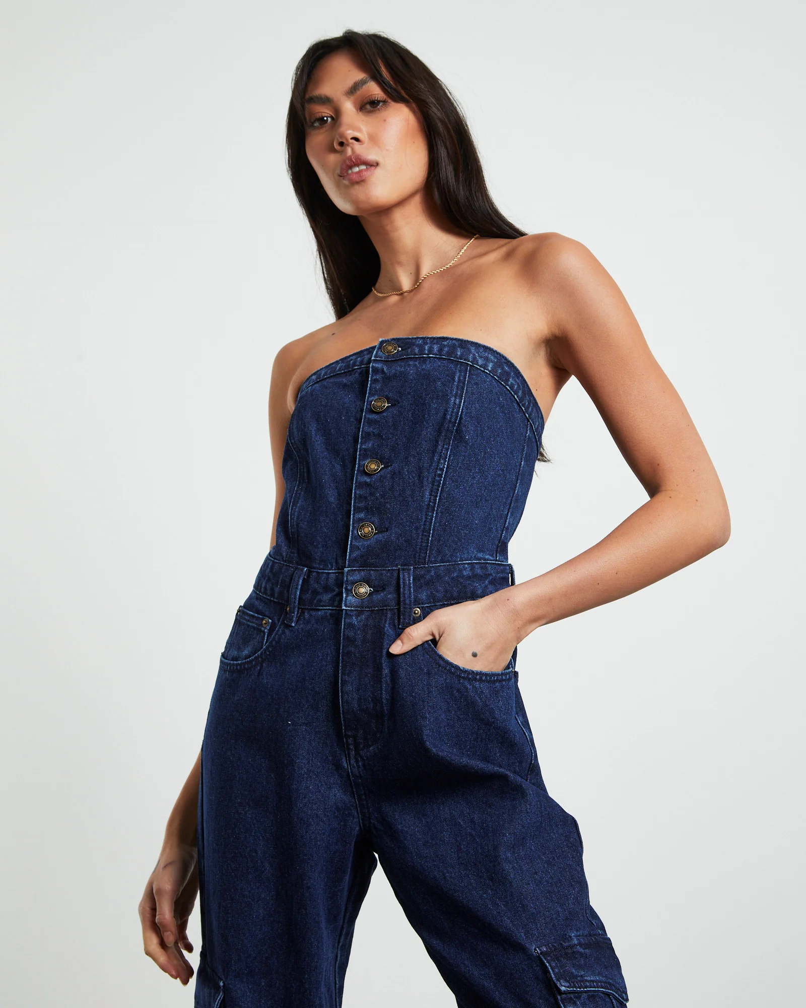 Sabrine Strapless Denim Boiler Suit Ink Blue - Image 5