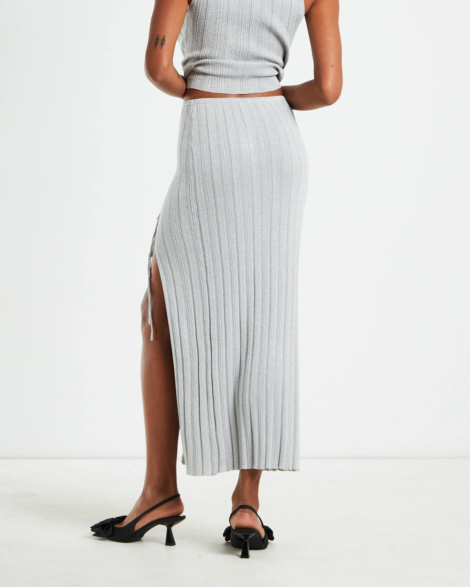 Sadie Tied Up Lurex Knit Midi Skirt - Image 2