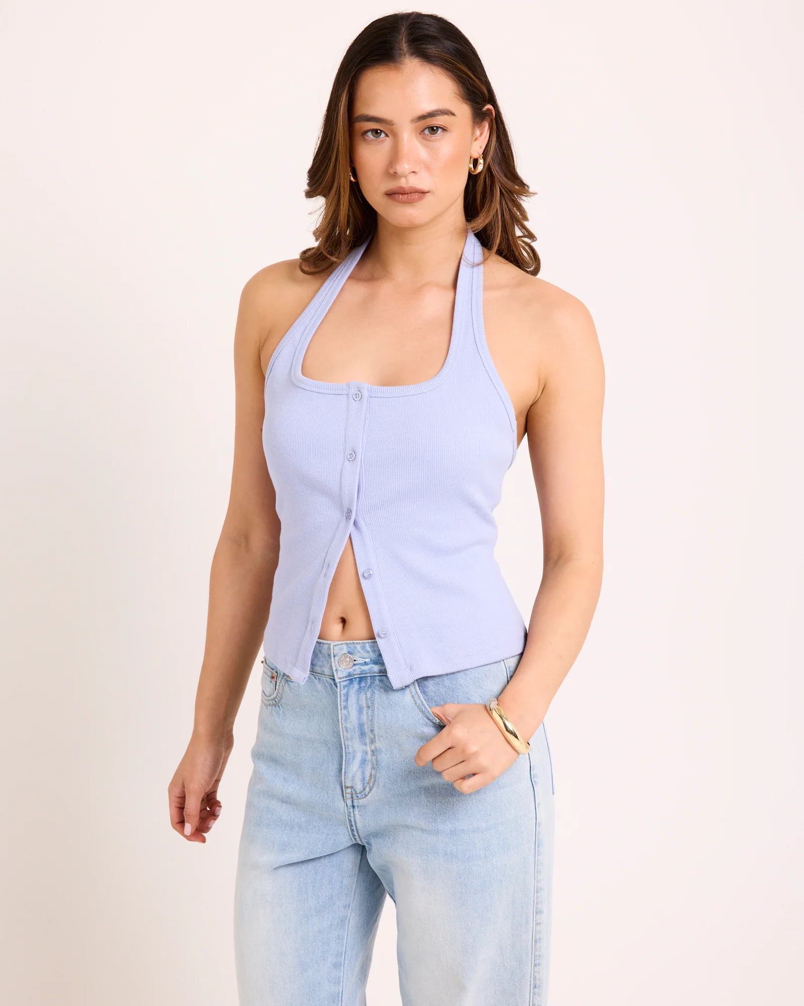 Saga Rib Button Halter Tank - Image 4