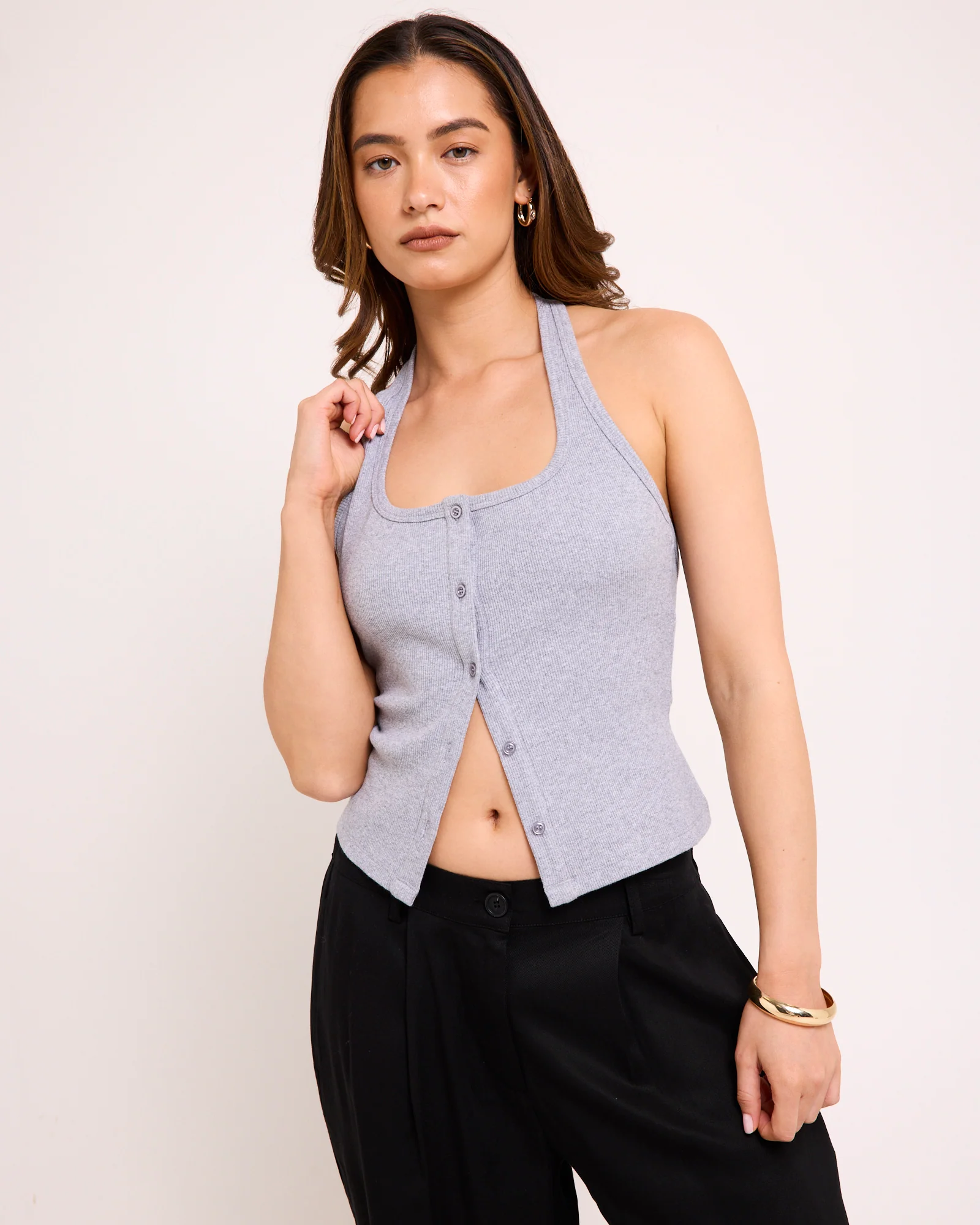 Saga Rib Button Halter Tank - Image 2