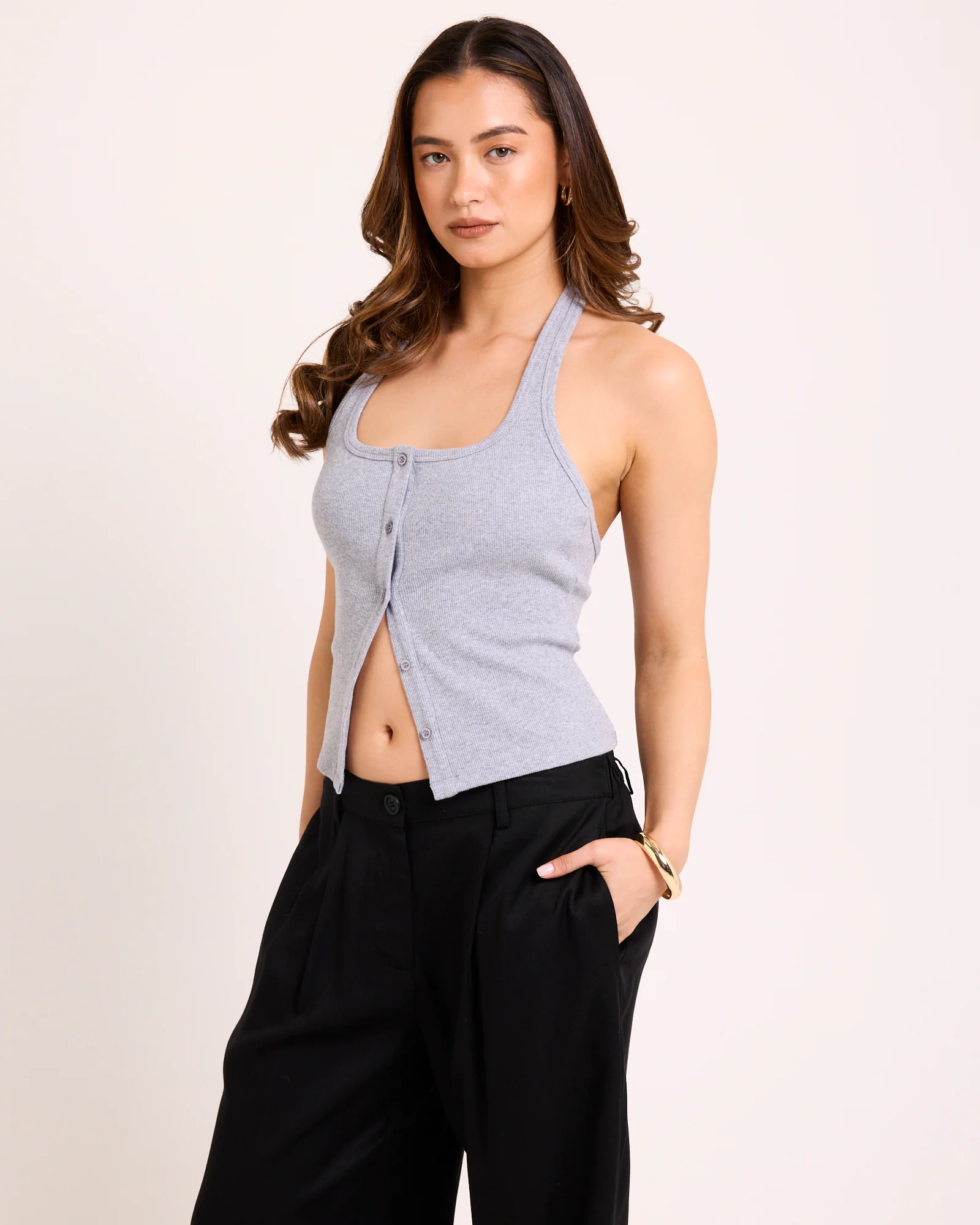 Saga Rib Button Halter Tank - Image 4