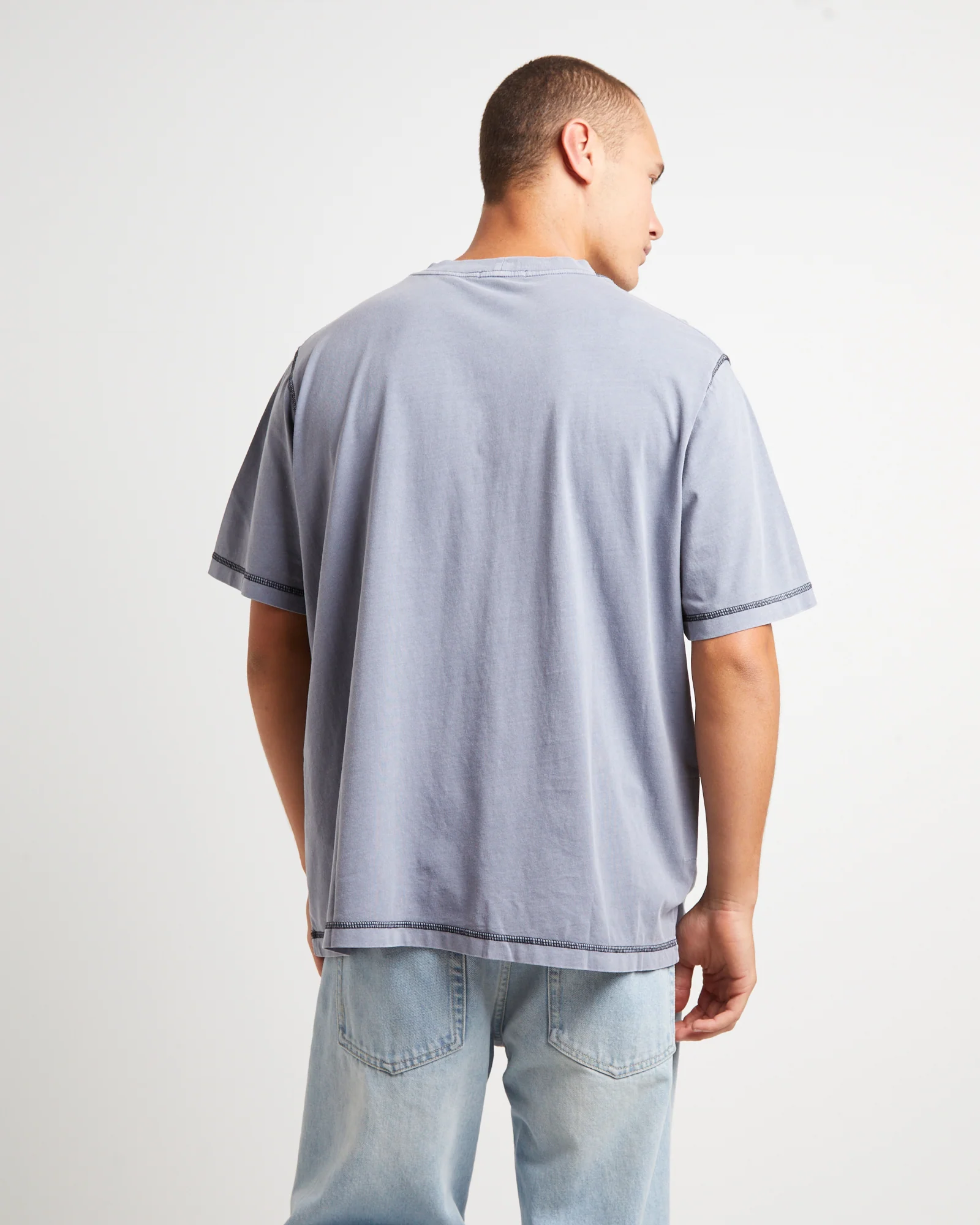 Samo Neuw Short Sleeve T-Shirt in Steel Blue - Image 2