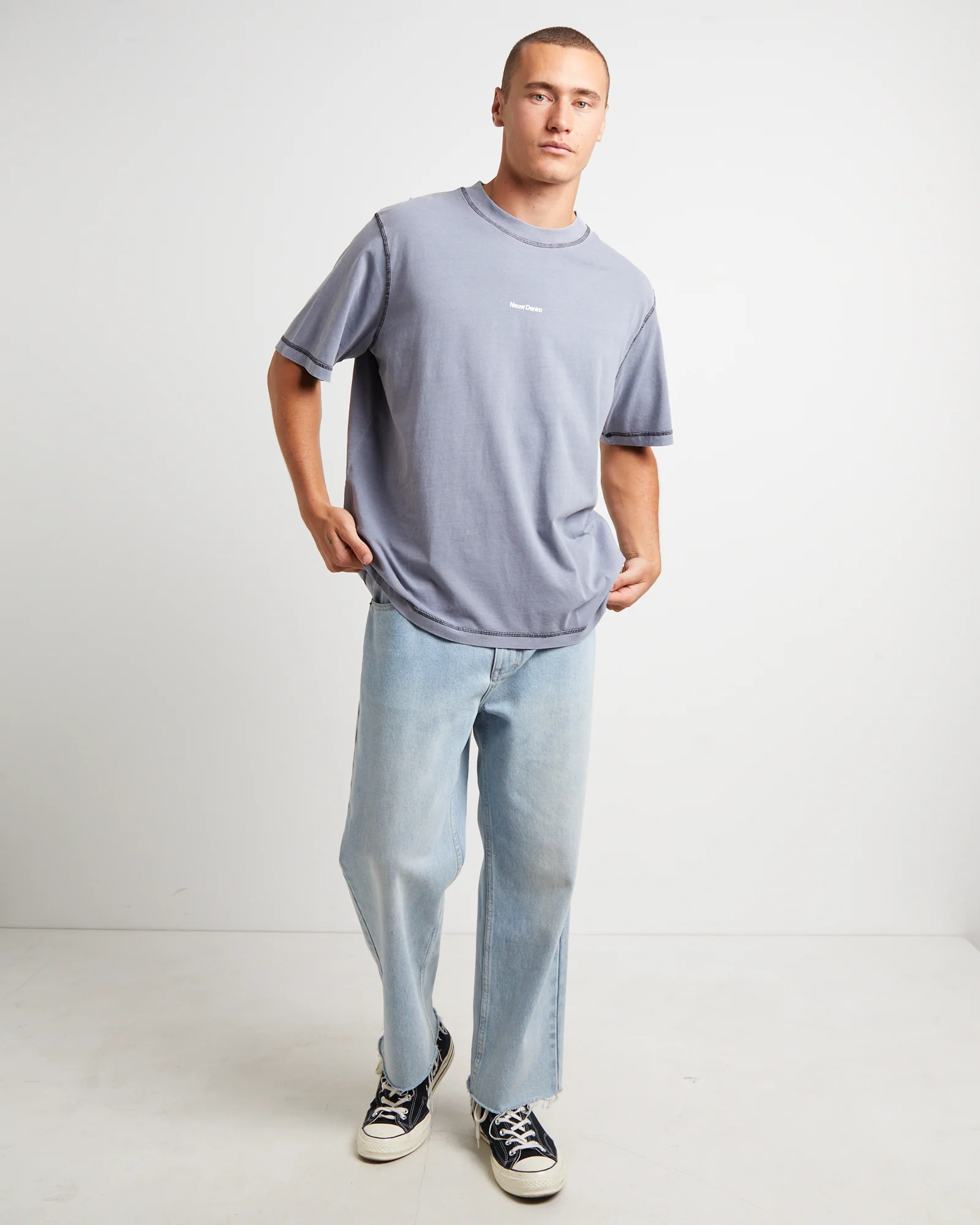 Samo Neuw Short Sleeve T-Shirt in Steel Blue - Image 3