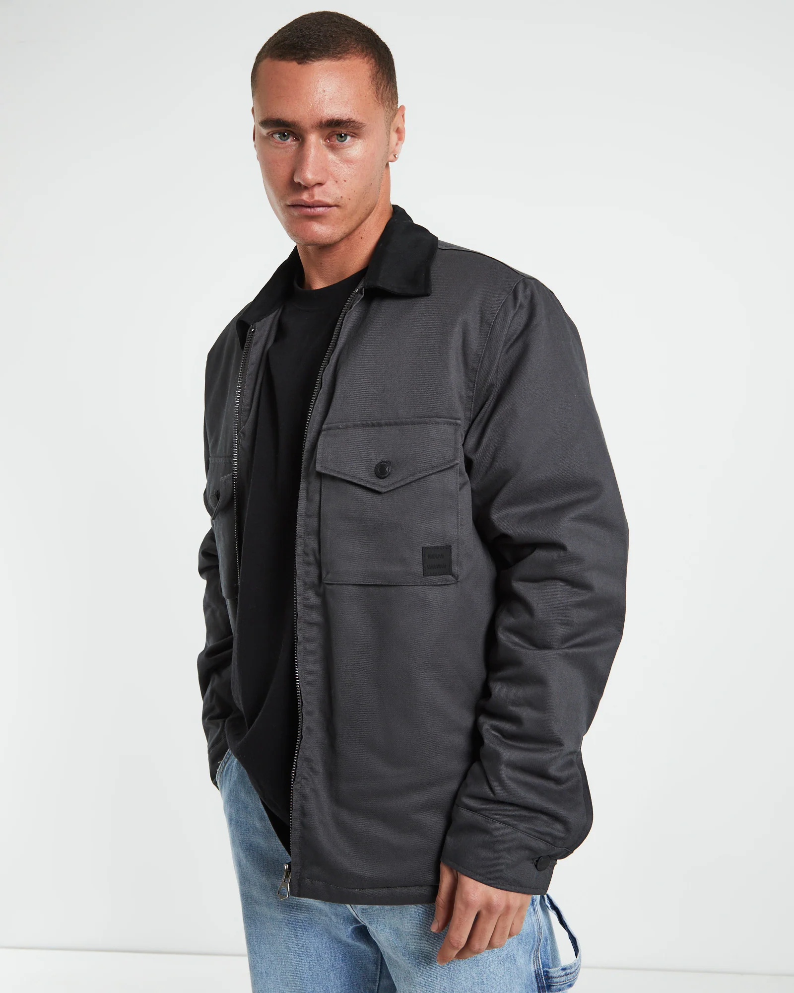 Samo Zip Overshirt Jacket in Charcoal Grey - Image 5