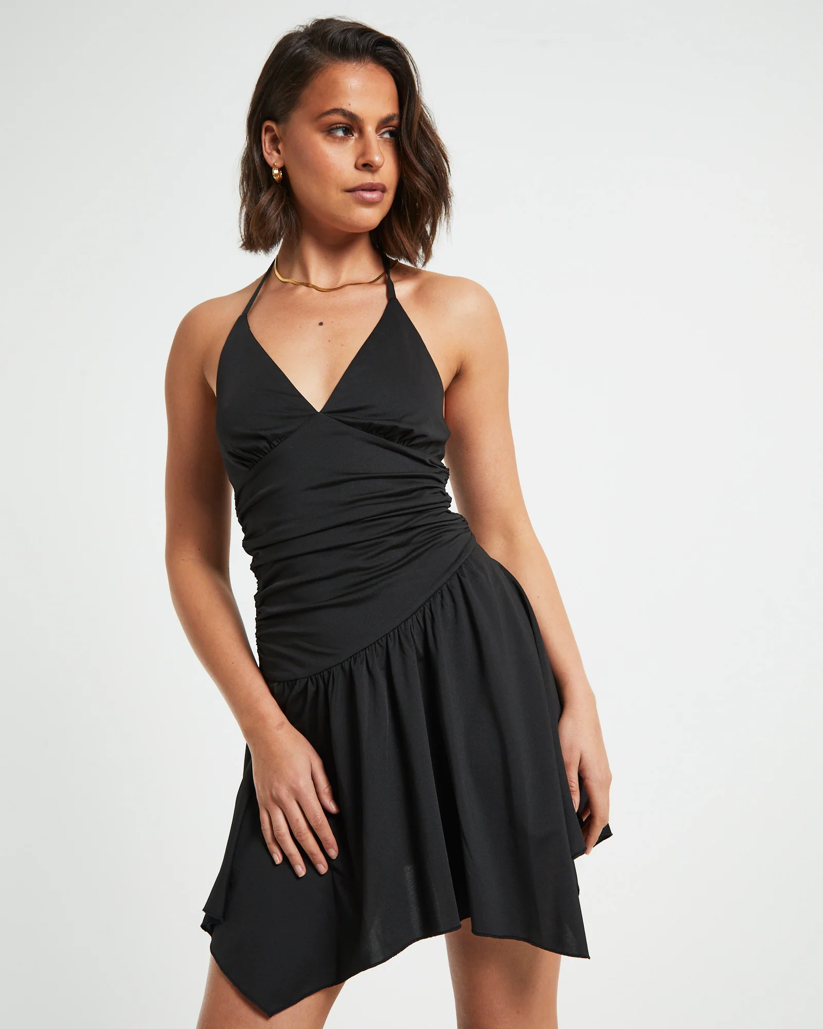 Sawyer Asymetric Hem Halter Mini Dress in Black - Image 6
