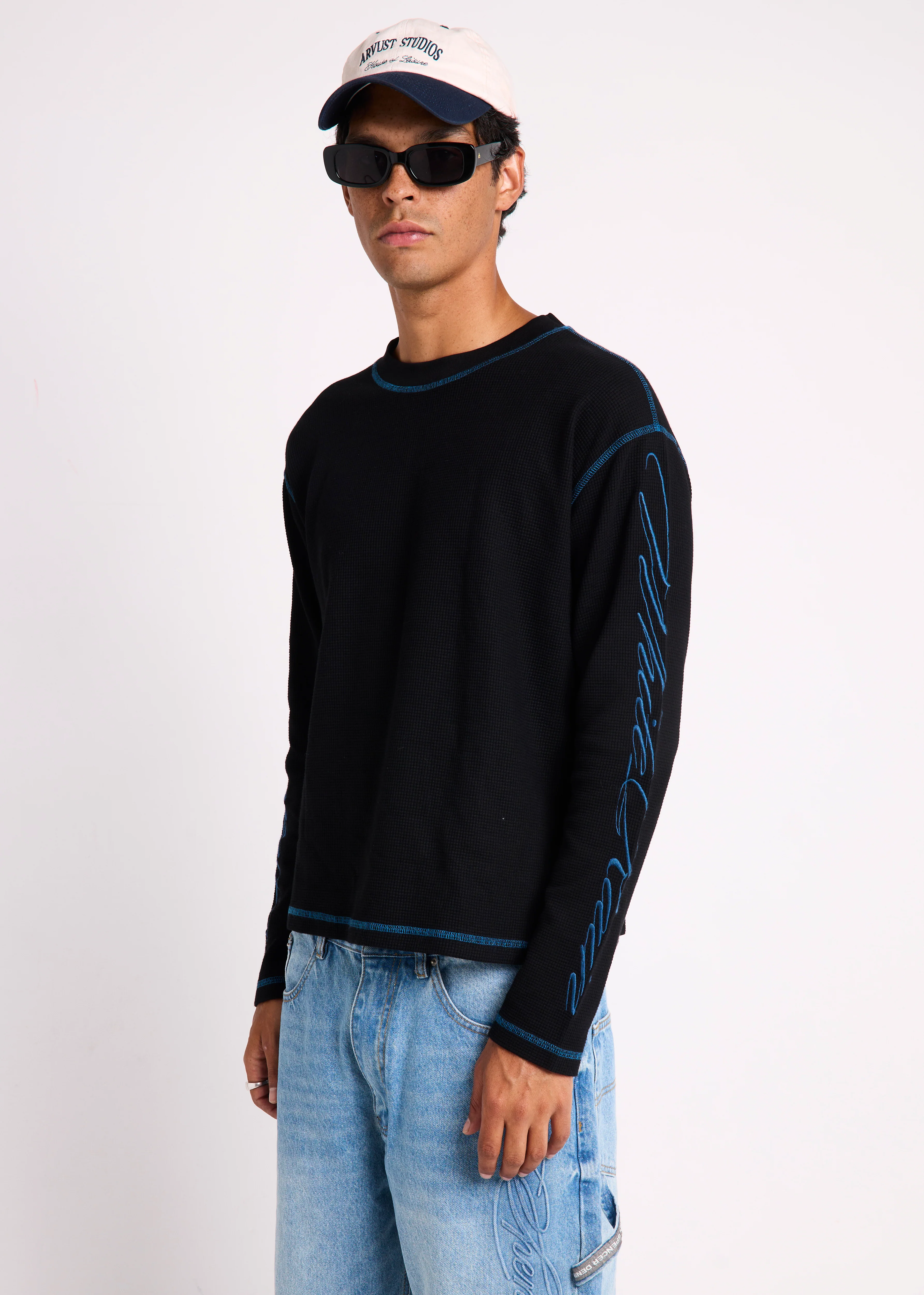 Script Long Sleeve Waffle Shirt - Image 3