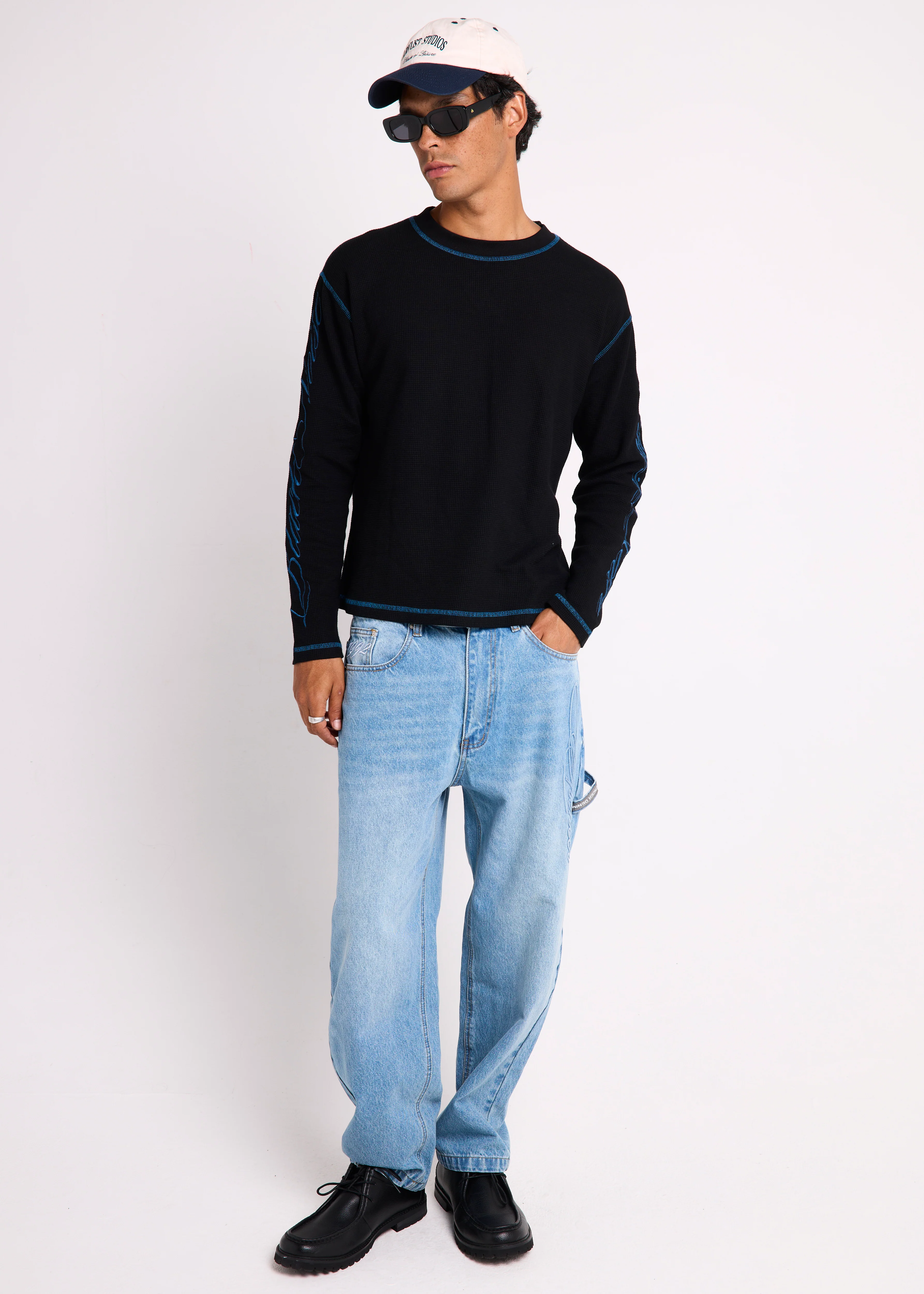 Script Long Sleeve Waffle Shirt - Image 4