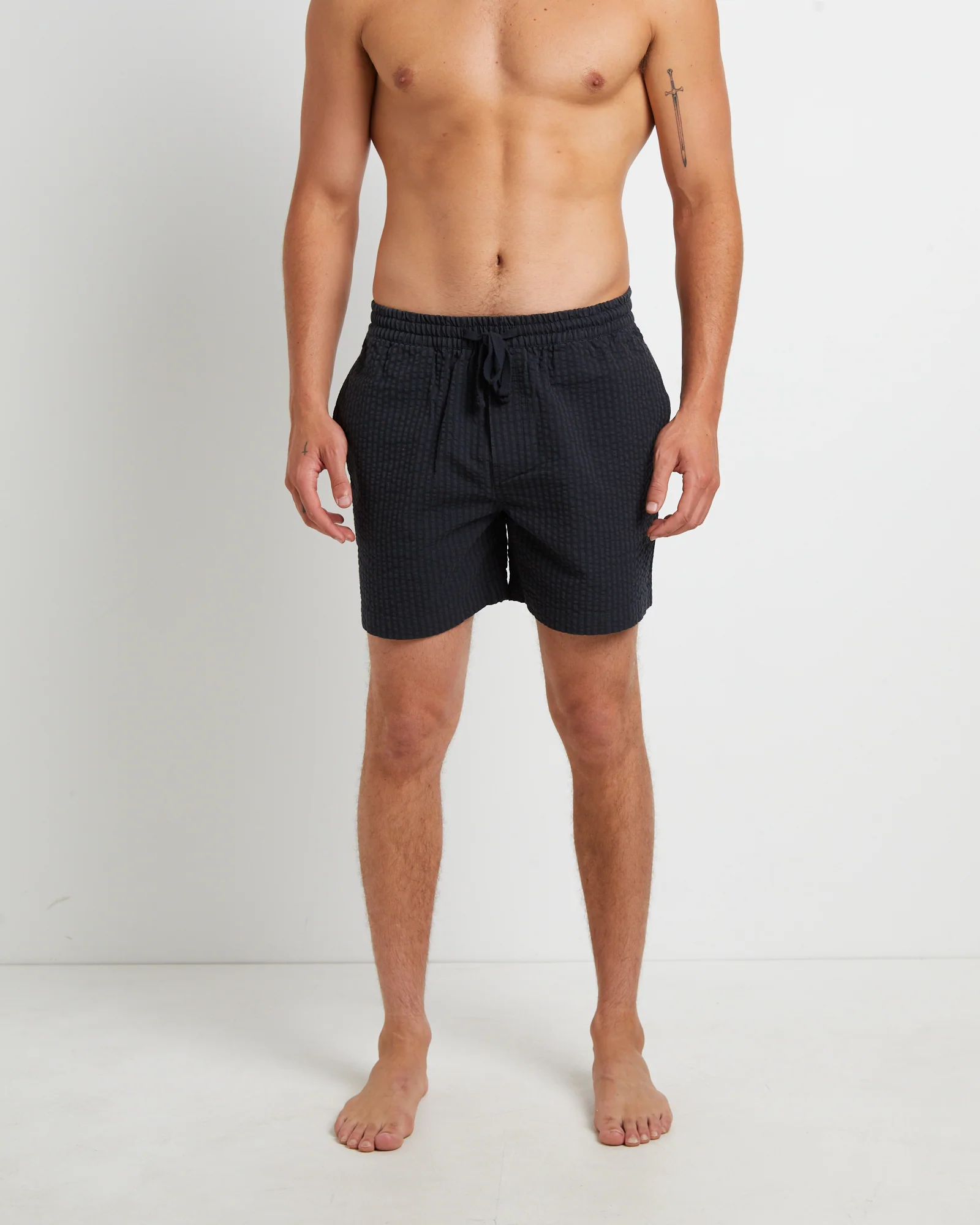 Seesucker Stripe Boardshorts in Black - Image 2