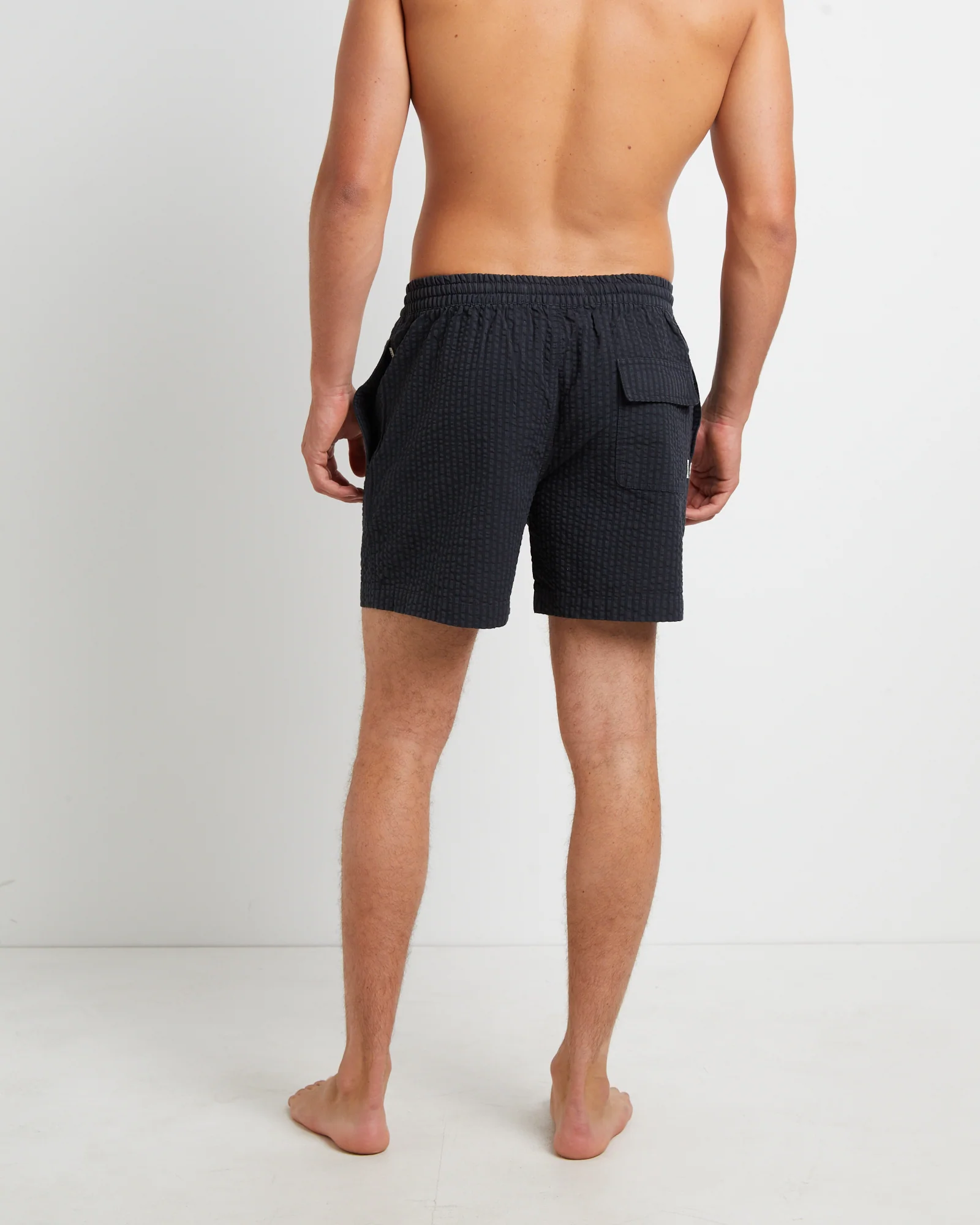 Seesucker Stripe Boardshorts in Black - Image 3