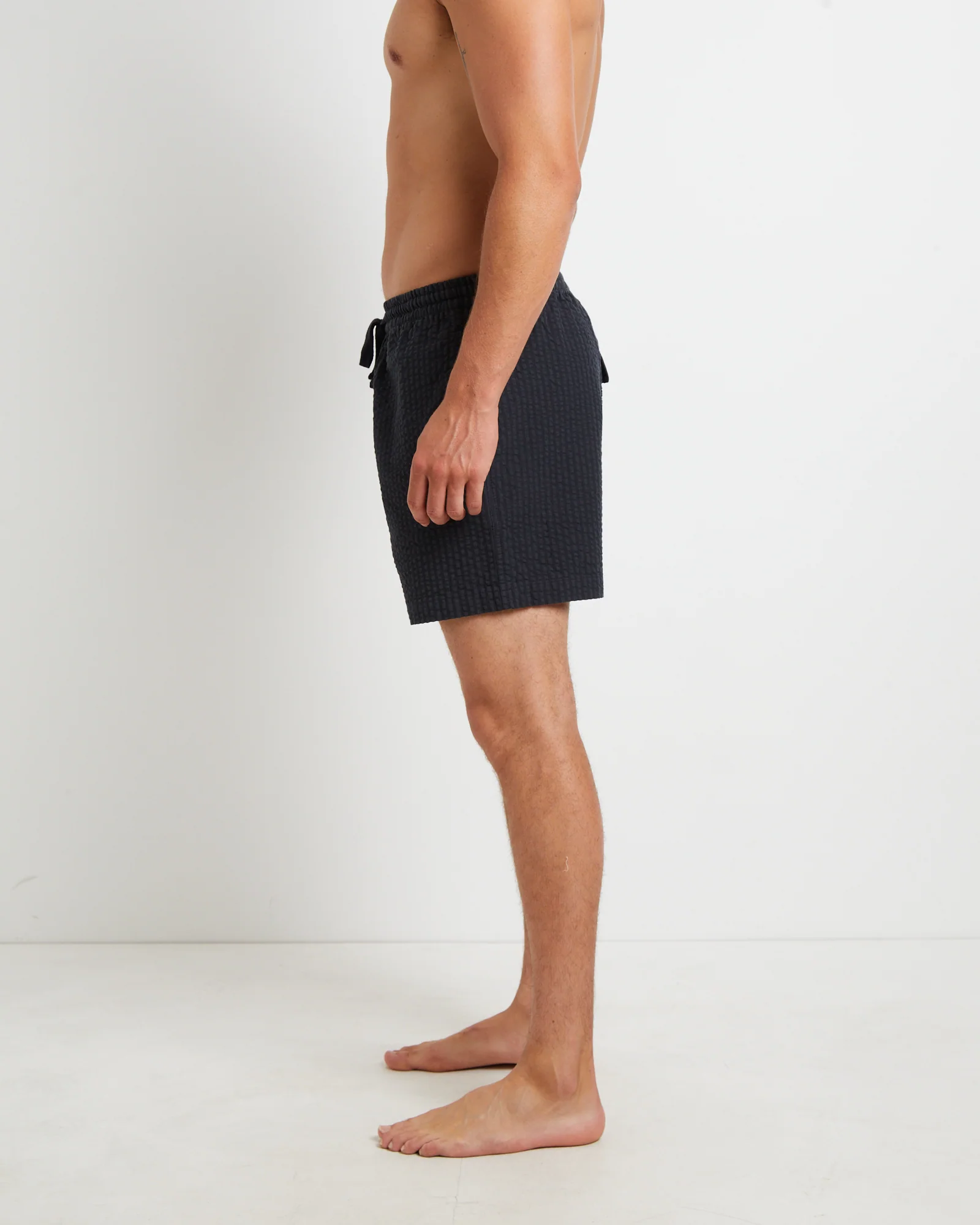 Seesucker Stripe Boardshorts in Black - Image 4