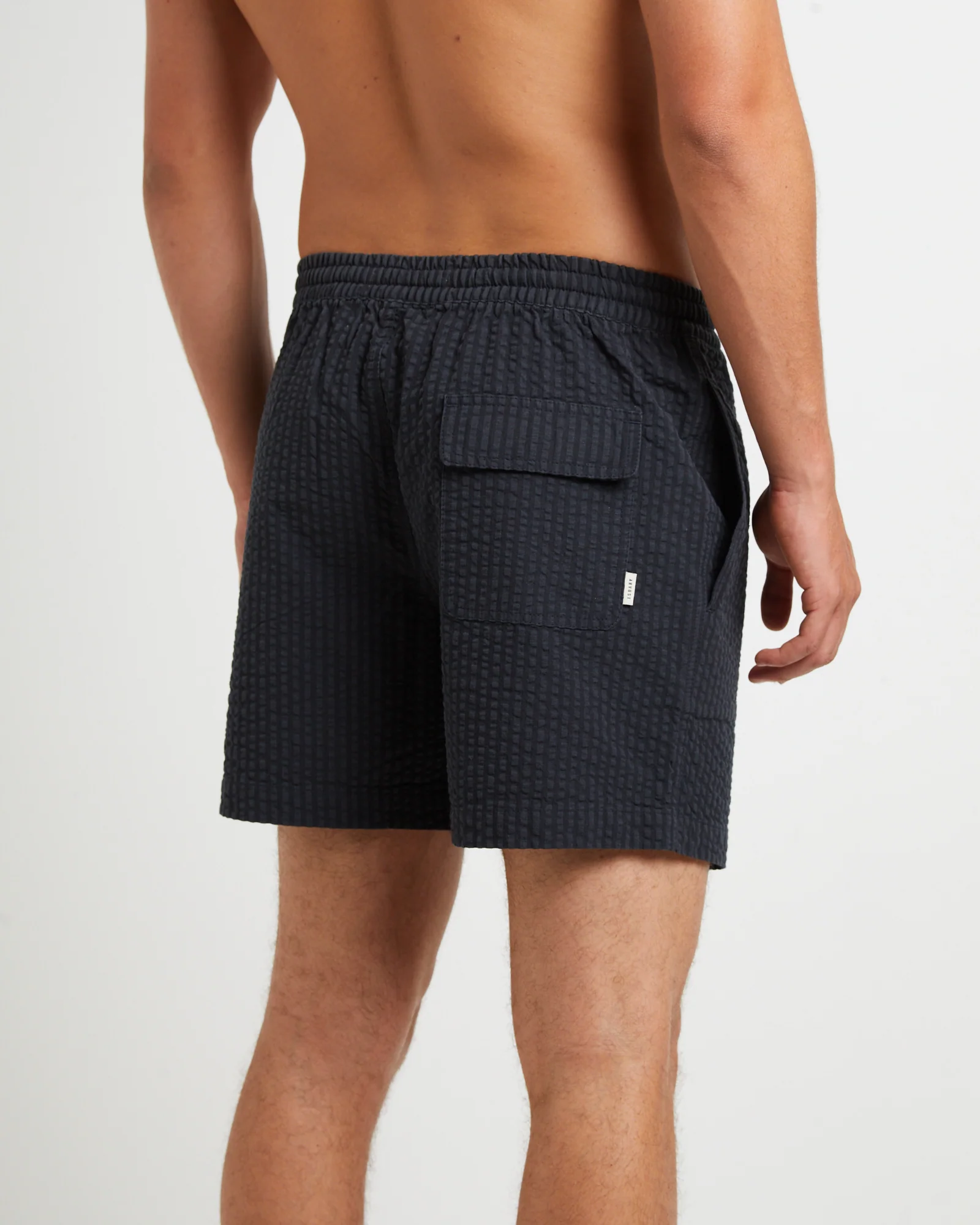 Seesucker Stripe Boardshorts in Black - Image 5