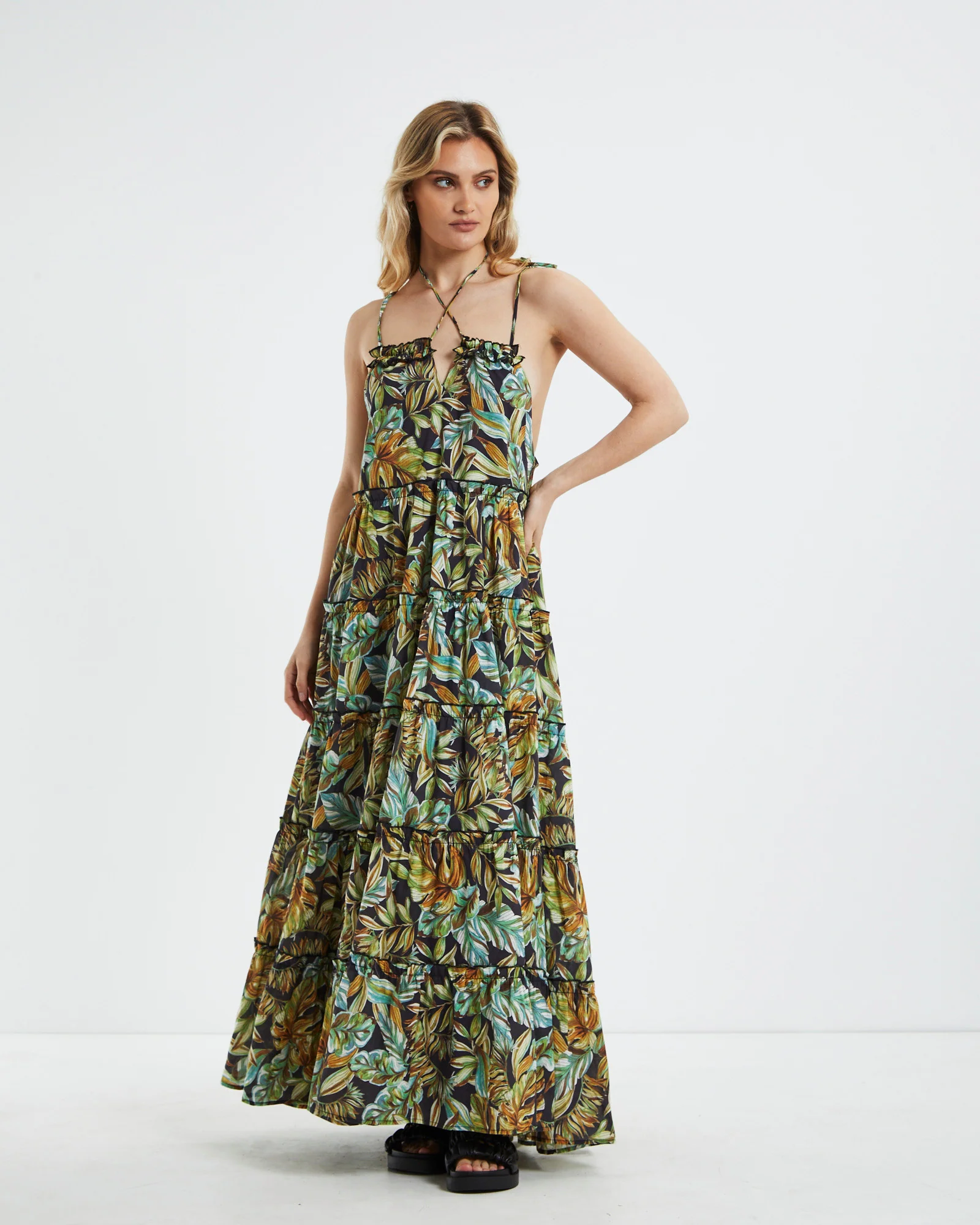 Senorita Maxi Dress Tropical Palm - Image 3