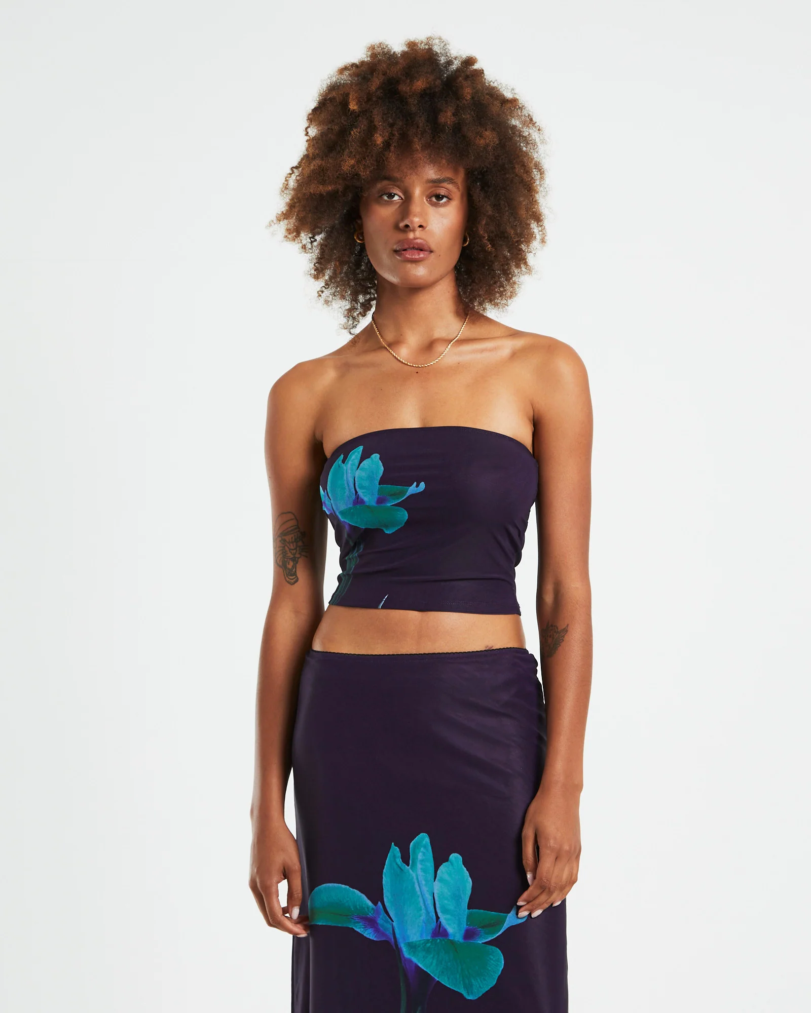 Shae Strapless Top Placement Flower Navy - Image 5