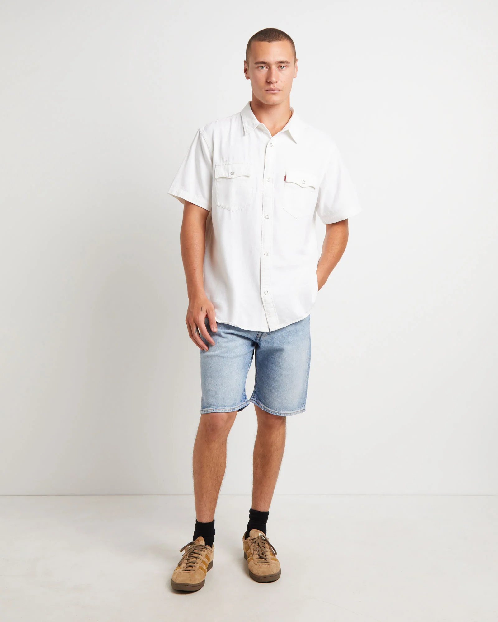 Short Sleeve Relaxed Fit Western Shirt in Newman Ecru - Image 3