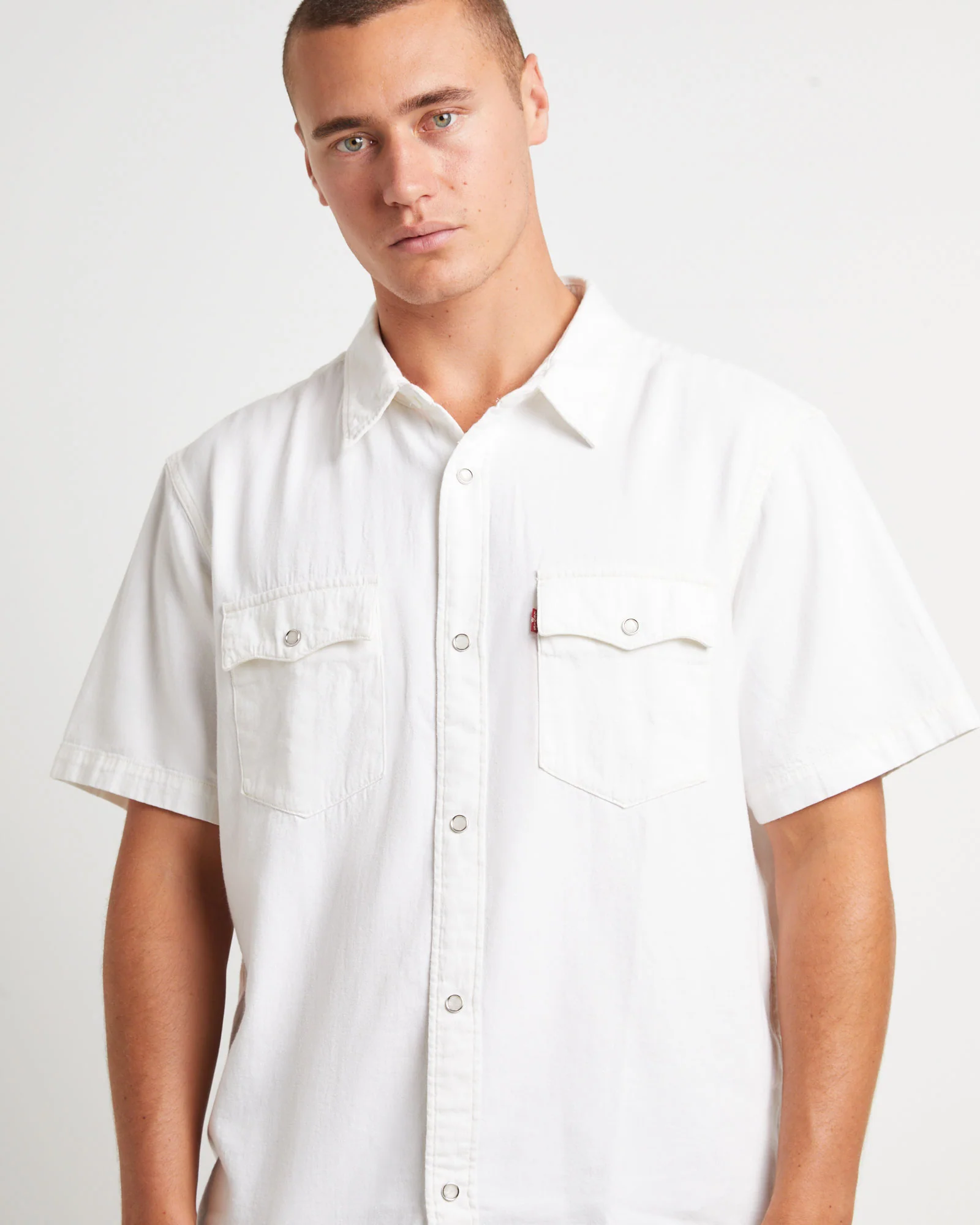 Short Sleeve Relaxed Fit Western Shirt in Newman Ecru - Image 5