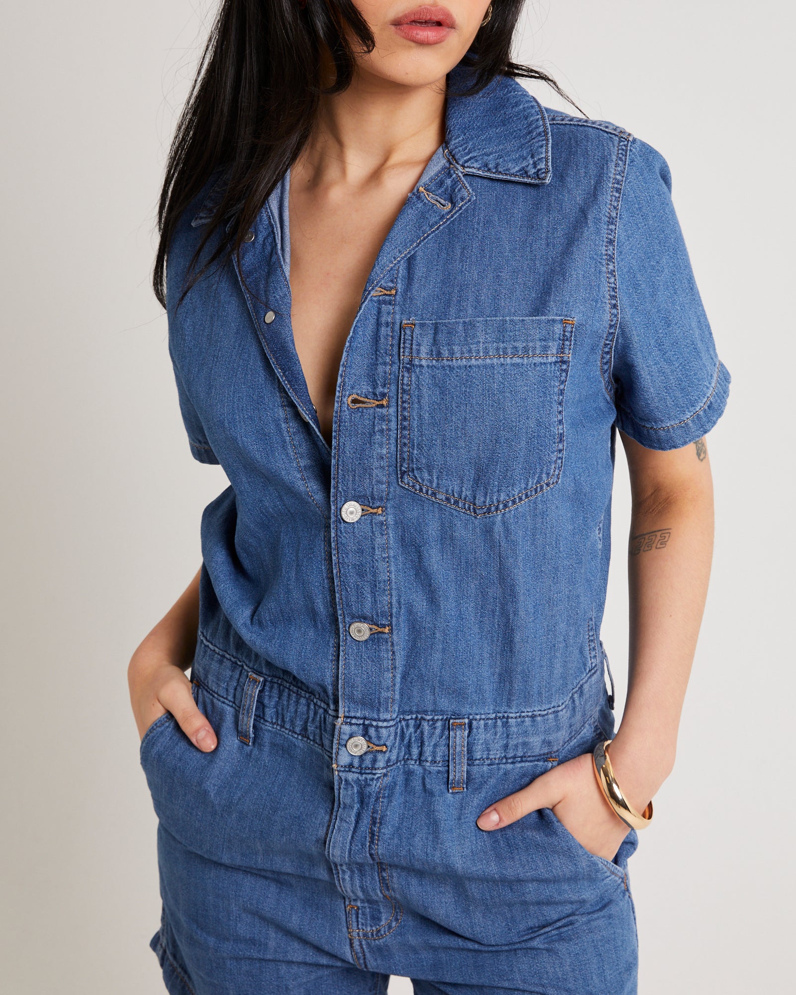 Shorts Sleeve Denim Heritage Romper - Image 5