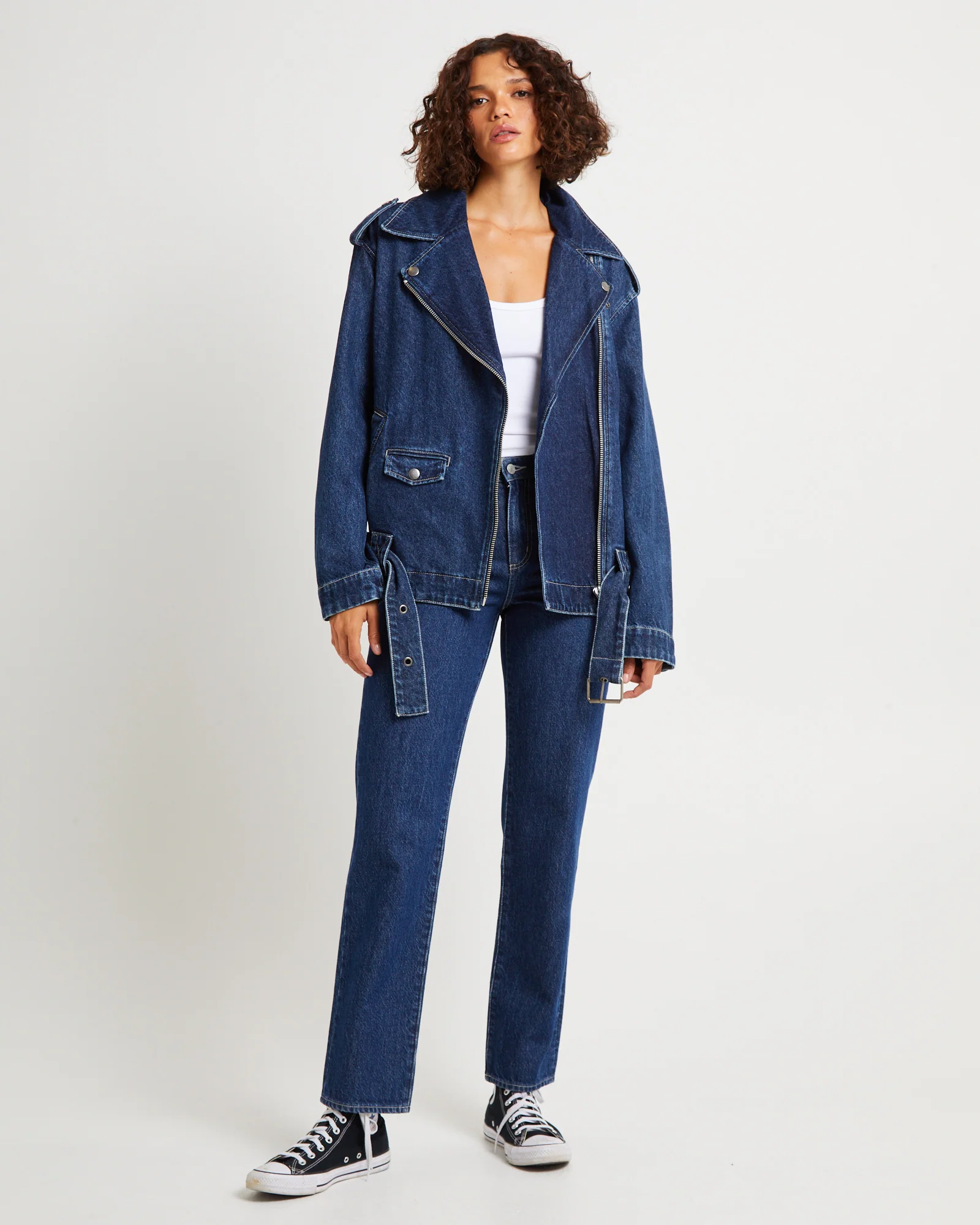 Signature Oversized Biker Denim Jacket Essential Rinse - Image 3